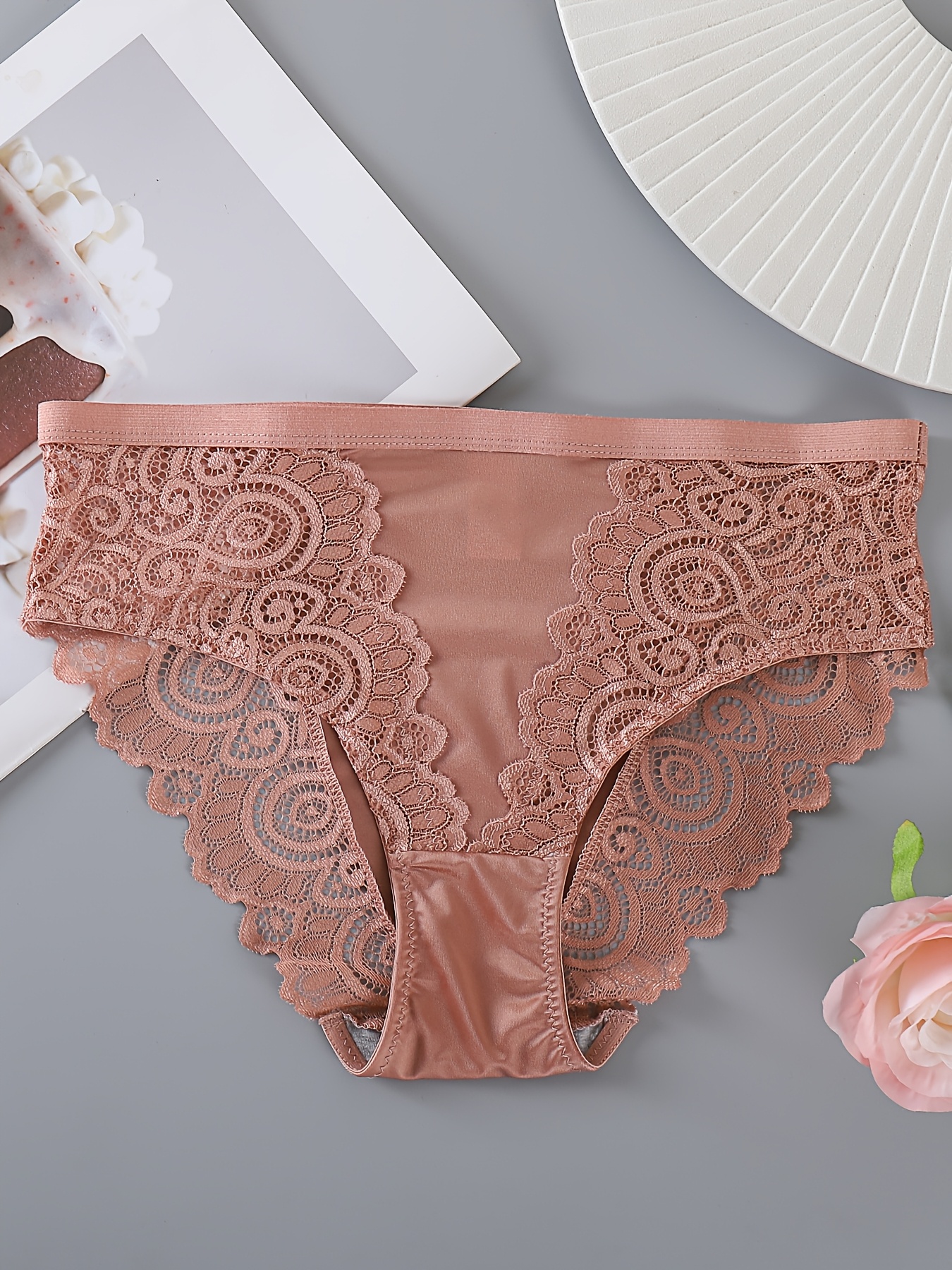 6-Pack Floral Mid-Rise Women'S Panties -Stretchy, Comfortable, And Breathable Underwear Featuring Contrasting Floral Accents, A Solid-Color Mid-Rise Design, And A Smooth Texture; Suitable for Yoga, Workouts, And Casual Sports. - Image 5