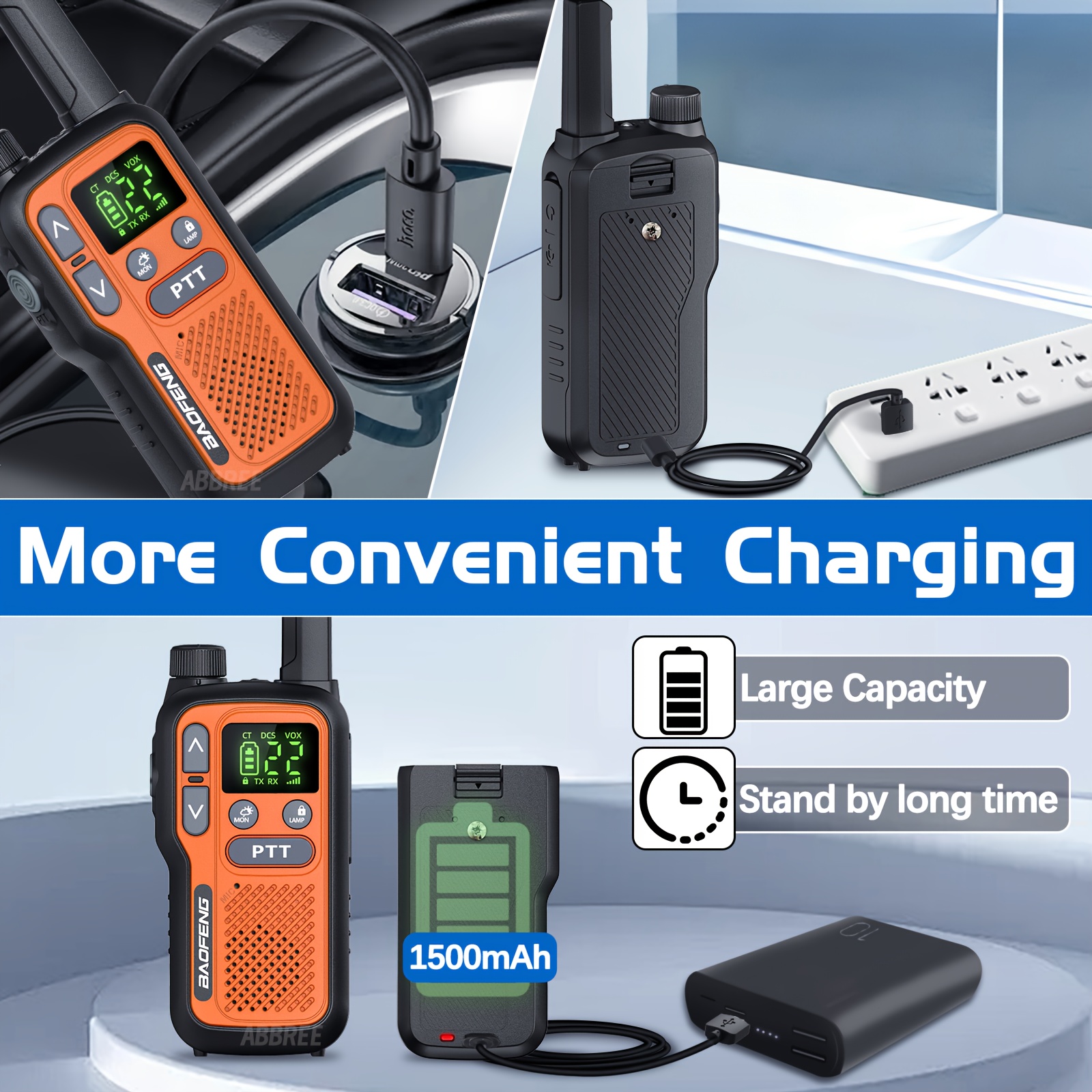 BAOFENG Walkie Talkies for Adults with 22 FRS Channels & LCD Display, VOX Scan/Scan Function, USB-C & Li-ion Battery, for Hiking, Camping, Family, Outdoor, USB- Flashlight (VOX Activation) - Image 2