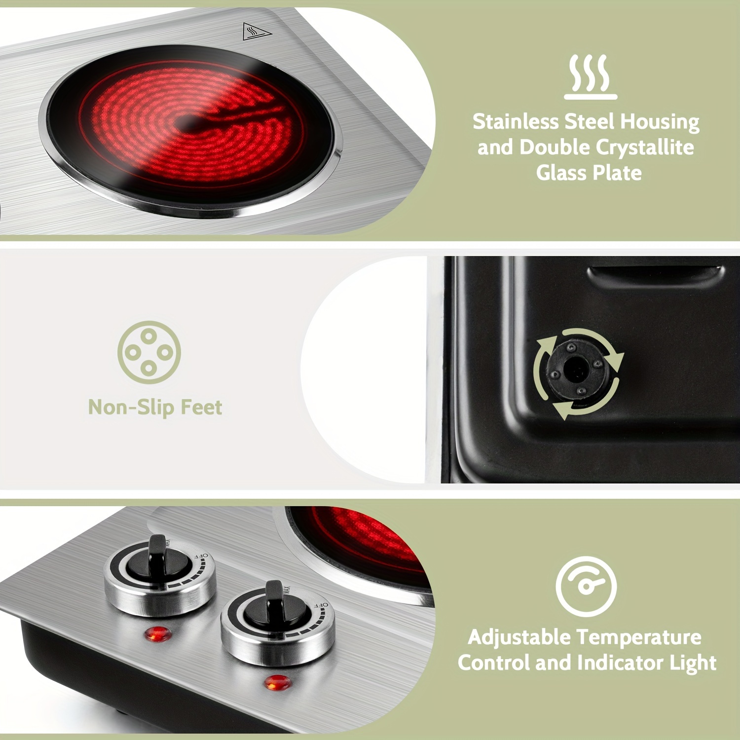 CUSI Portable MAX Electric Stove, Coklai Electric Hot Plates, Electric Burners With Temperature Control, Stainless Steel, Easy To Clean, Portable Design.Ideal For Kitchens, Dorms & Camping. - Image 8