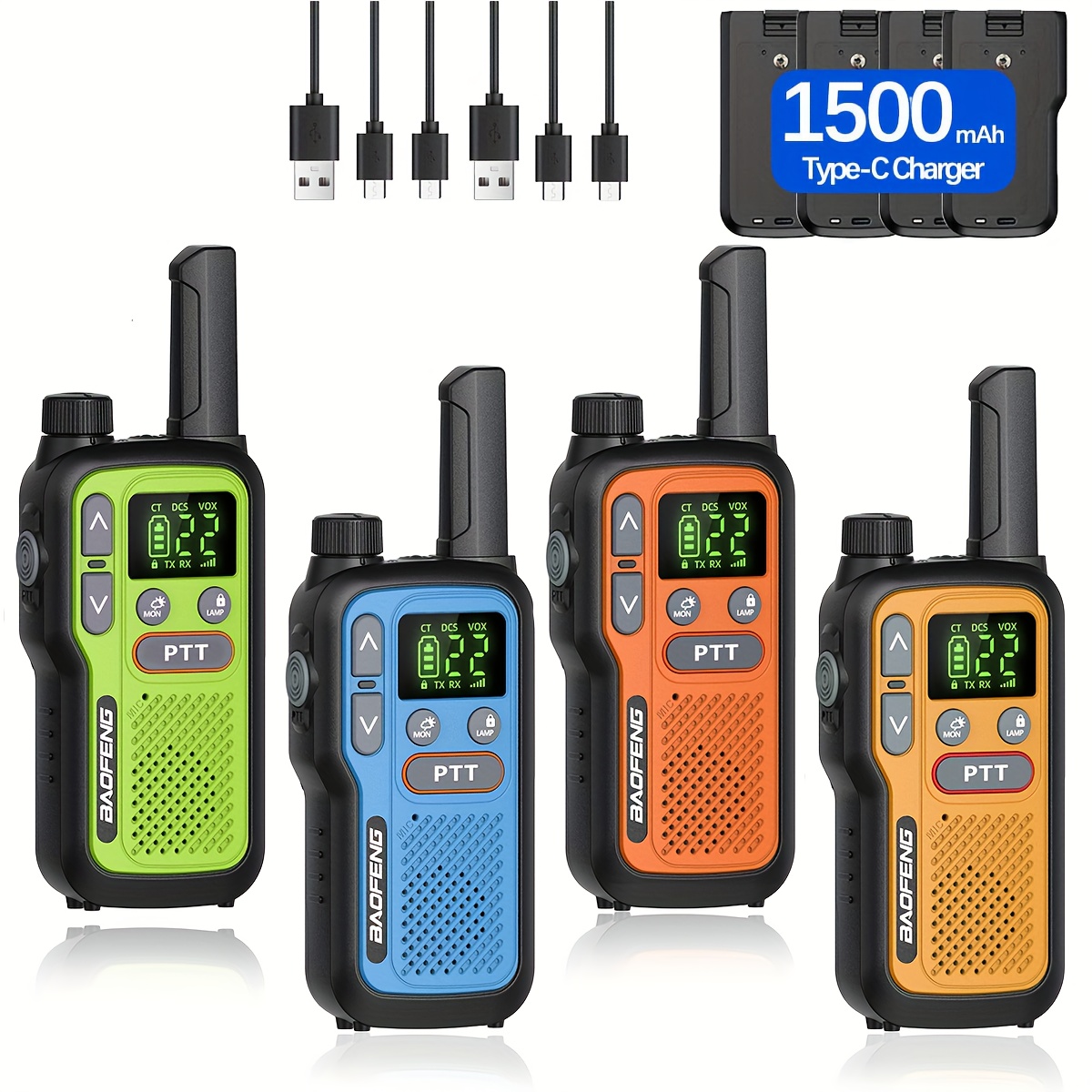 BAOFENG Walkie Talkies for Adults with 22 FRS Channels & LCD Display, VOX Scan/Scan Function, USB-C & Li-ion Battery, for Hiking, Camping, Family, Outdoor, USB- Flashlight (VOX Activation)