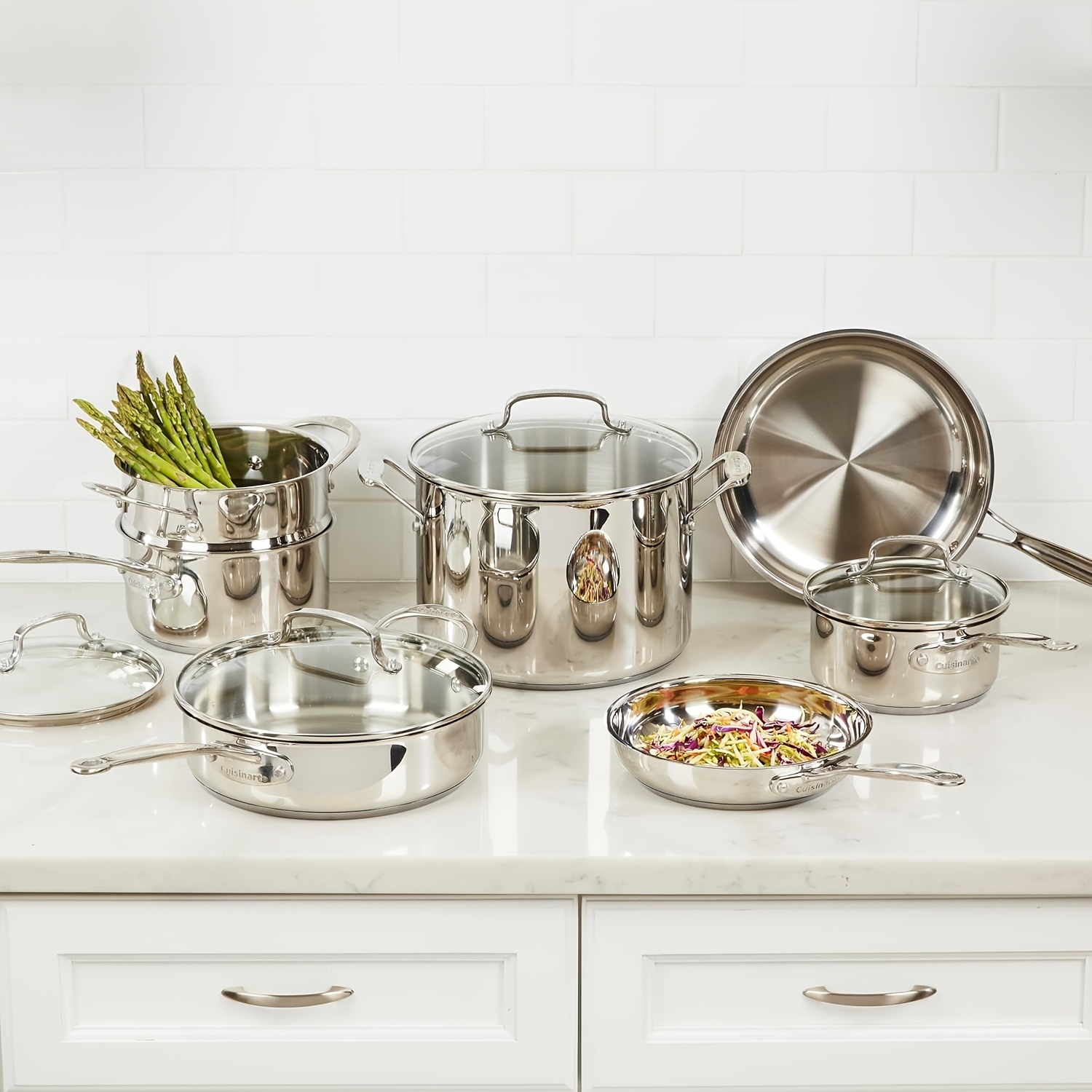 11pcs Stainless Steel Pots And Pans Set, Non-Toxic Kitchen Cookware Set with Glass Lids, Induction Compatible Cooking Set, Aluminum Core Fast Even Heating, Cool Touch Handles, Dishwasher Safe for Daily Cooking, Family Kitchen Essentials - Image 5