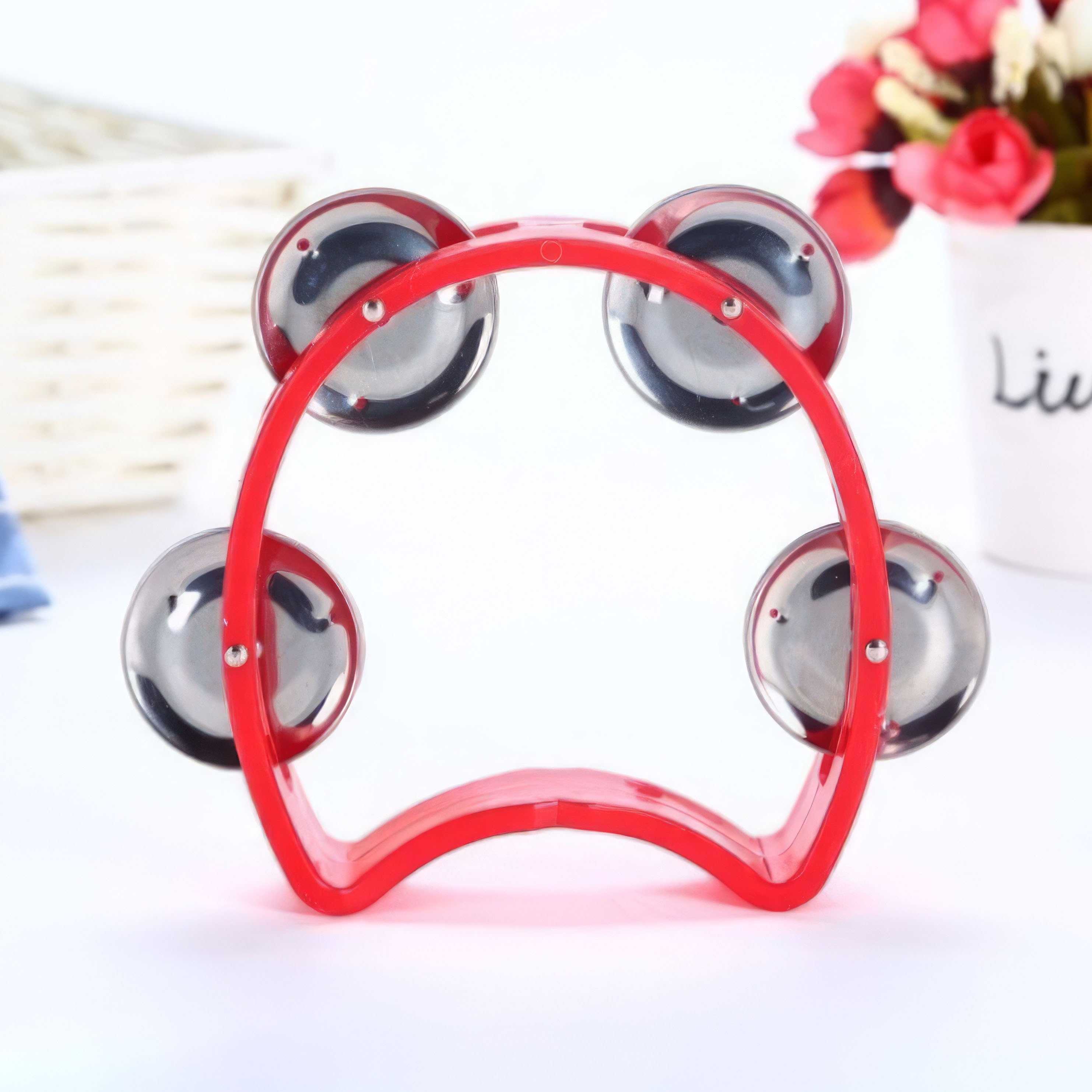 Grip Training Musical Educational Toy, 4-Bell Hand Rattle, Dance Performance Hand Rattle, Music Perception Teaching Aid, New Hand Drum, Metal Bell Percussion Instrument, Entertainment Instrument, Plastic Single-Layer Flower Drum Ring, 2026 Football - Image 5