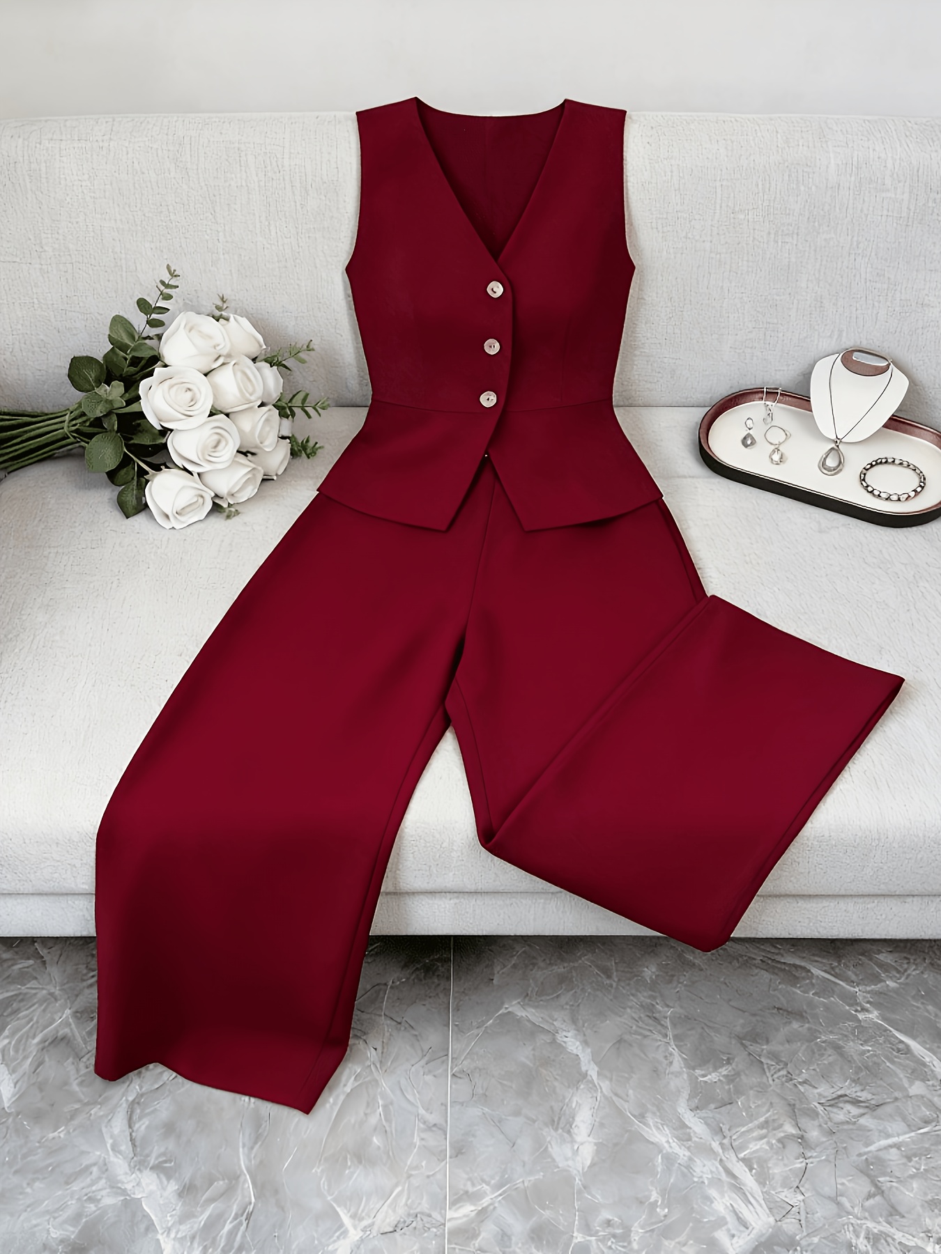 Elegant Sleeveless Top and Pants Set for Women, Business Commuter Style, Suitable for All Seasons and Office Wear. Teacher's Uniform - Image 2