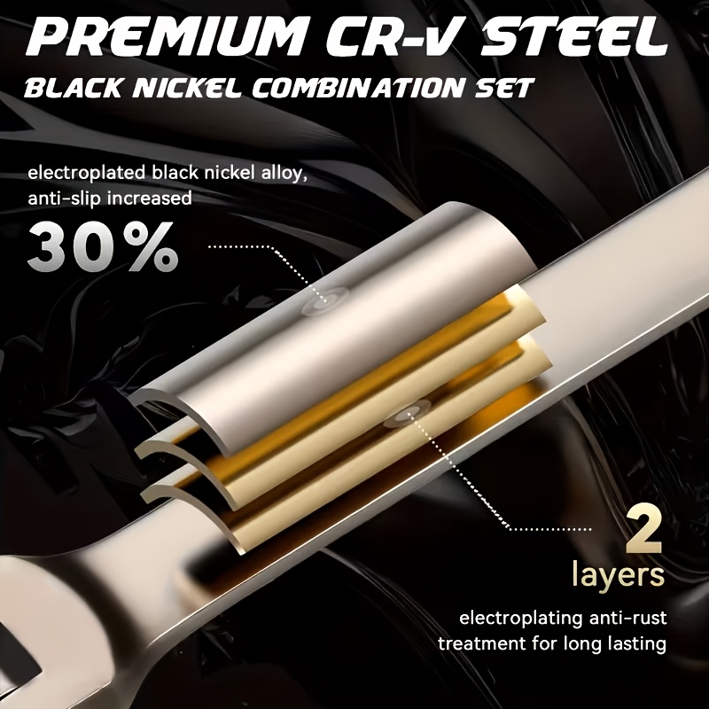 11pcs Wrench Set, Black Nickel Ratchet Wrench, 72-tooth Precision Gear Is More Practical-open and Closed End Design, Chrome Vanadium Steel Durable Material, Ergonomic Grip. Suitable for Car, Bicycle and Home Maintenance (including 1 Black Nickel - Image 9