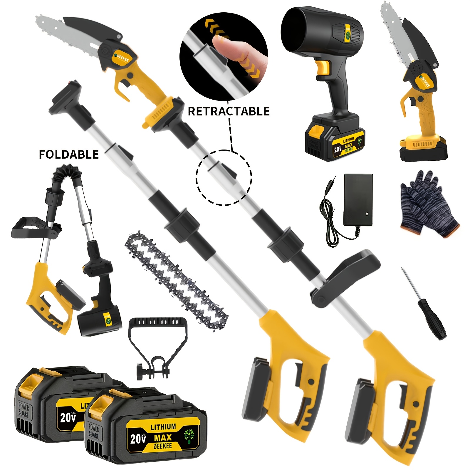 6-Inch Cordless Electric Pole Saw for Tree Trimming, 3-In-1 Telescopic Folding Pruning Saw And Leaf Blower, with 2 Batteries And Mini Handheld Chainsaw. for Tree Pruning, Gardening, Landscaping. Ergonomic Compact Outdoor Tool for Professionals - Image 10