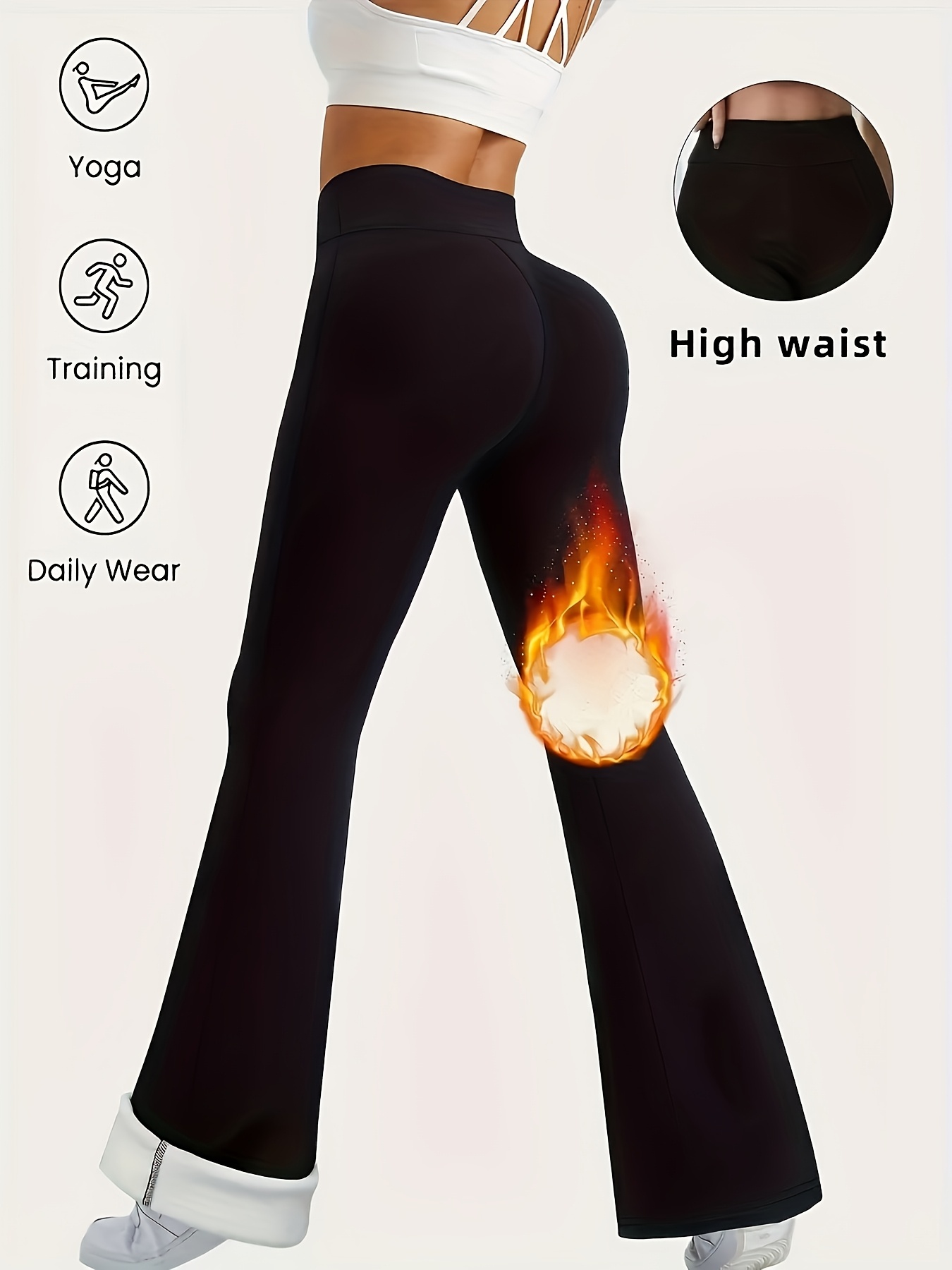 Autumn And Winter Models, Solid Color Women'S High-Waisted Thermal Pants, Plus Velvet Thickened Base Pants, Winter Plush Flared Pants, Women'S Sportswear Tight Pants - Image 5