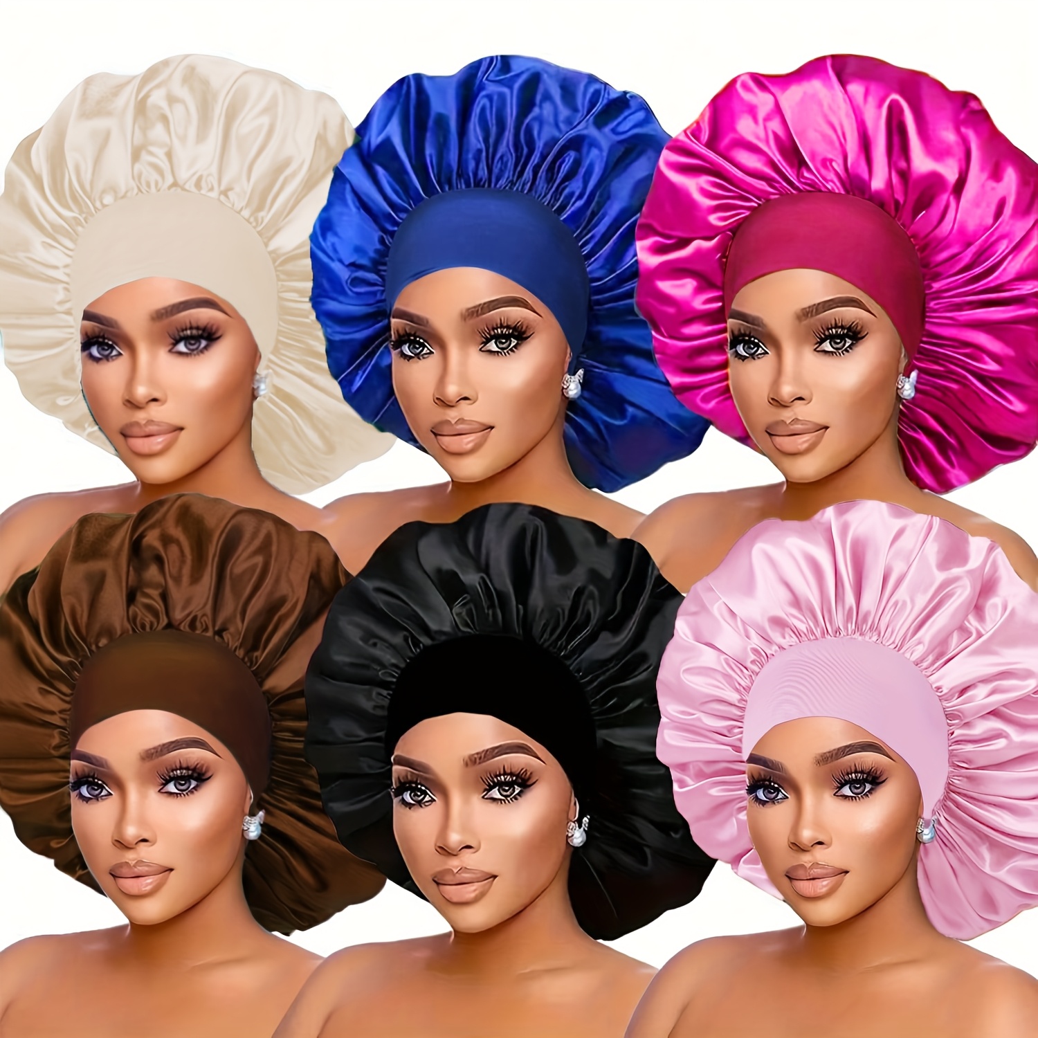 6pcs AWEGEO Women's Satin Bonnet with Elasticated Wide Brim - Breathable Sleep Cap Suitable for Travel, Spa, Daily Use | Elegant Hair Protection Hat, Spring/Fall Accessory - Image 7