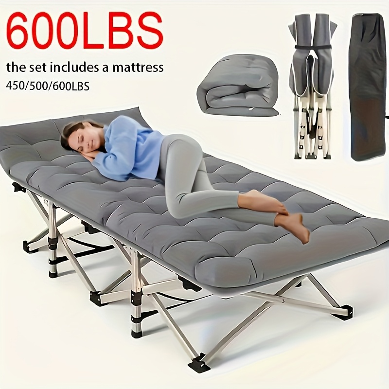 75 Inch Outdoor Folding Bed, Extra-Large And Thickened Camping Bed with Or Without Flip Mattress, Portable Foldable Guest Bed, 450/500/600 Pound Load-Bearing Capacity, Heavy-Duty Camping Cot with Handbag, Suitable for Adults, Outdoor Solely - Image 10