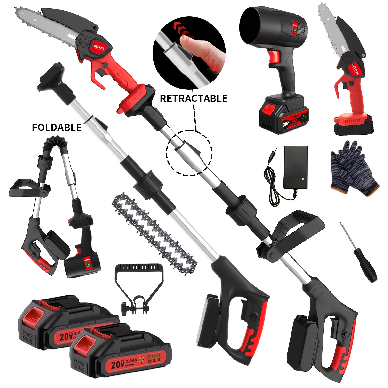 6-Inch Cordless Electric Pole Saw for Tree Trimming, 3-In-1 Telescopic Folding Pruning Saw And Leaf Blower, with 2 Batteries And Mini Handheld Chainsaw. for Tree Pruning, Gardening, Landscaping. Ergonomic Compact Outdoor Tool for Professionals - Image 6