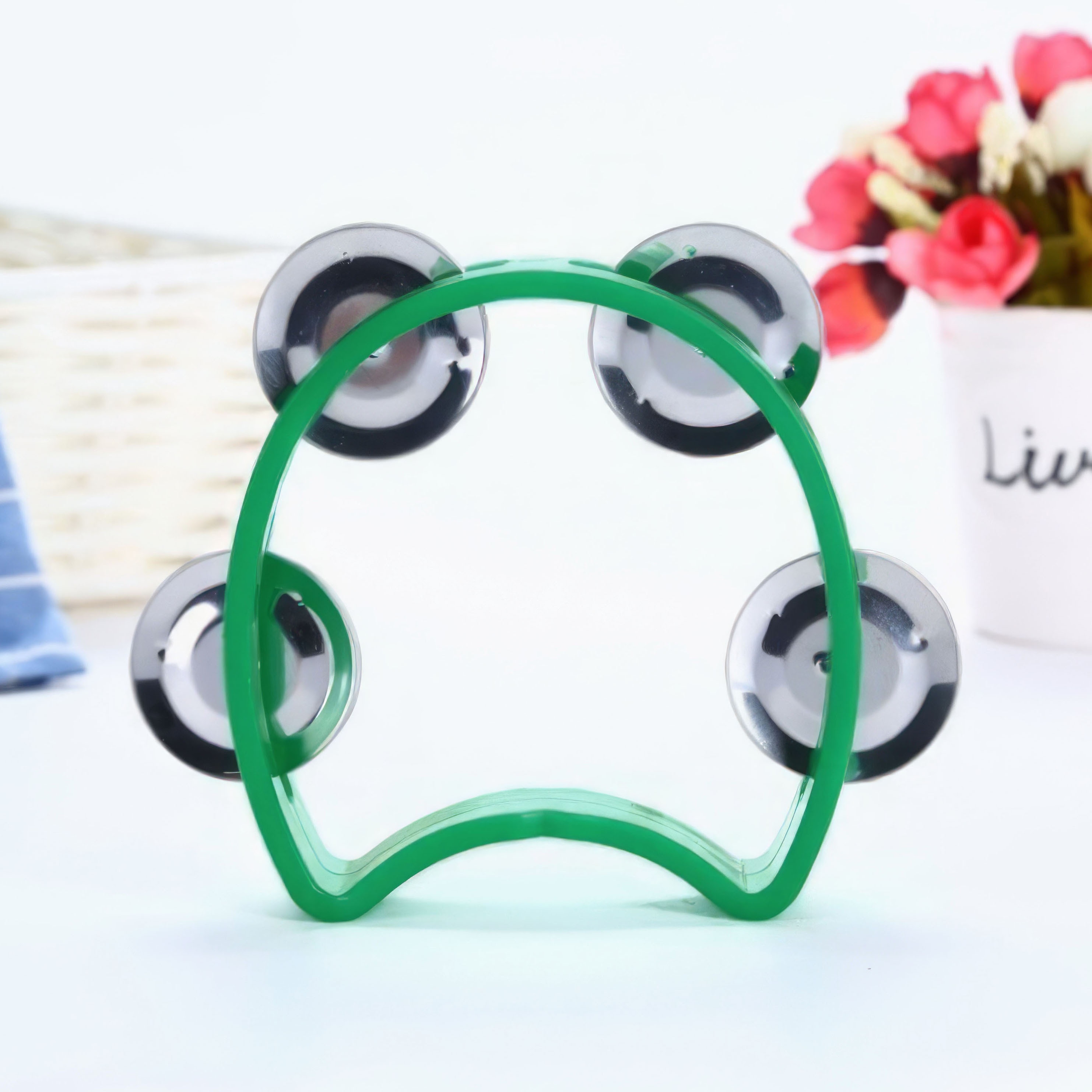 Grip Training Musical Educational Toy, 4-Bell Hand Rattle, Dance Performance Hand Rattle, Music Perception Teaching Aid, New Hand Drum, Metal Bell Percussion Instrument, Entertainment Instrument, Plastic Single-Layer Flower Drum Ring, 2026 Football - Image 11