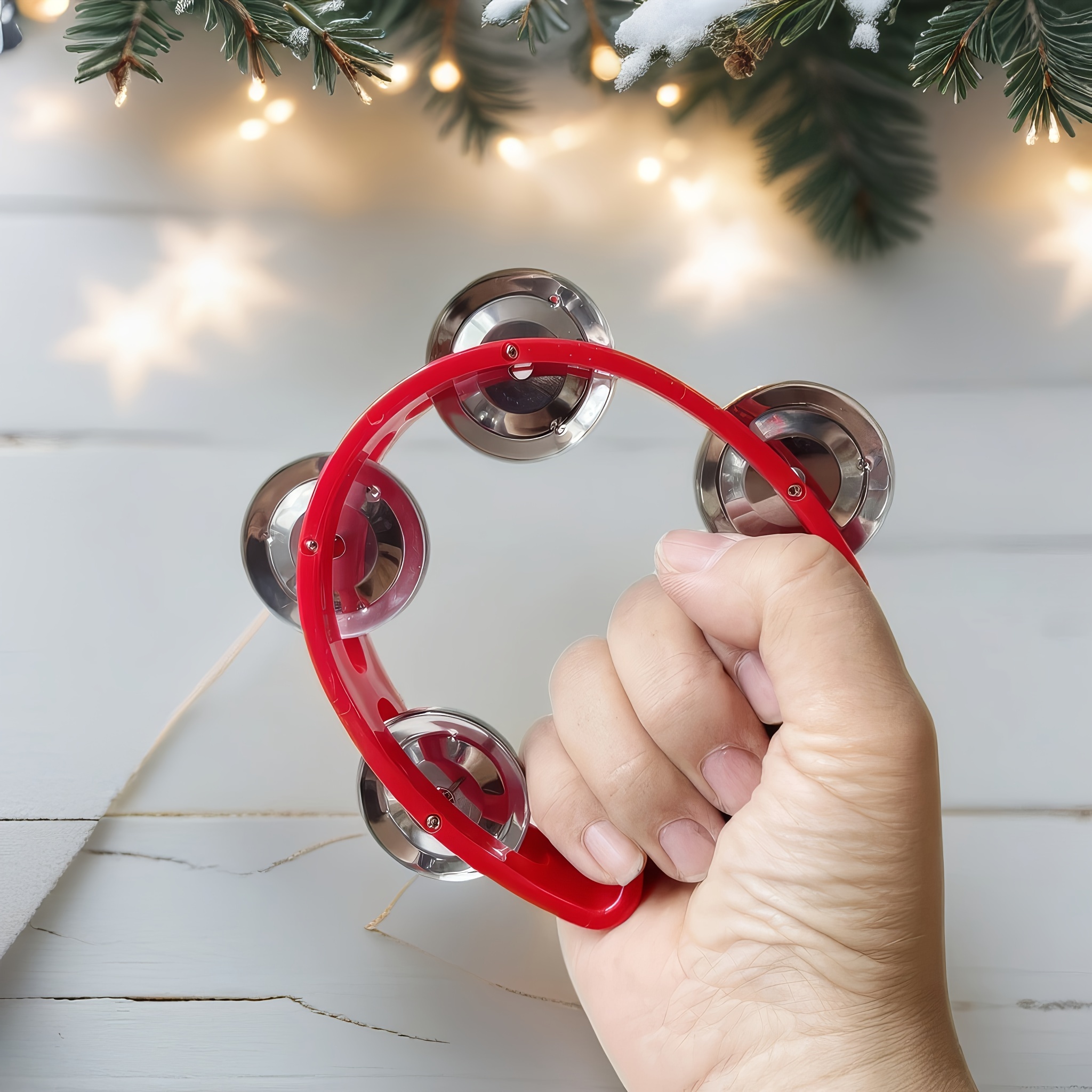 Grip Training Musical Educational Toy, 4-Bell Hand Rattle, Dance Performance Hand Rattle, Music Perception Teaching Aid, New Hand Drum, Metal Bell Percussion Instrument, Entertainment Instrument, Plastic Single-Layer Flower Drum Ring, 2026 Football - Image 3