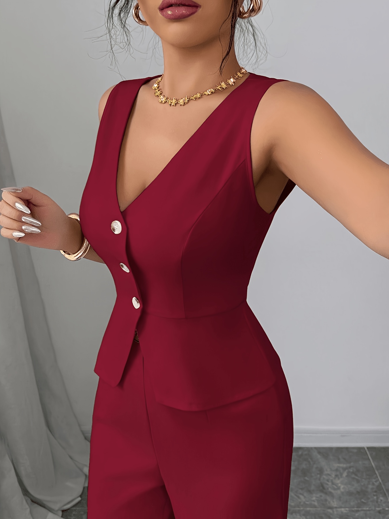 Elegant Sleeveless Top and Pants Set for Women, Business Commuter Style, Suitable for All Seasons and Office Wear. Teacher's Uniform - Image 5