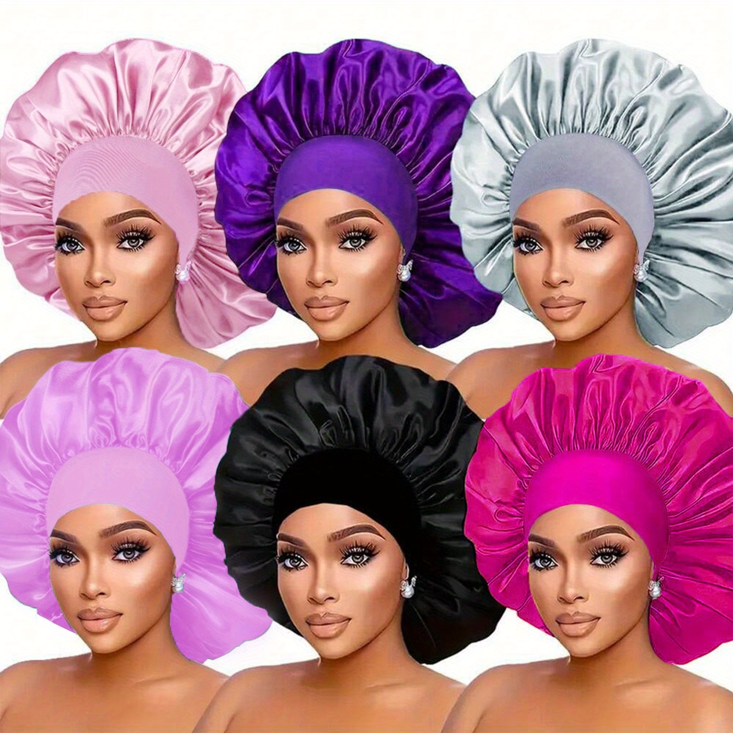 6pcs AWEGEO Women's Satin Bonnet with Elasticated Wide Brim - Breathable Sleep Cap Suitable for Travel, Spa, Daily Use | Elegant Hair Protection Hat, Spring/Fall Accessory - Image 9