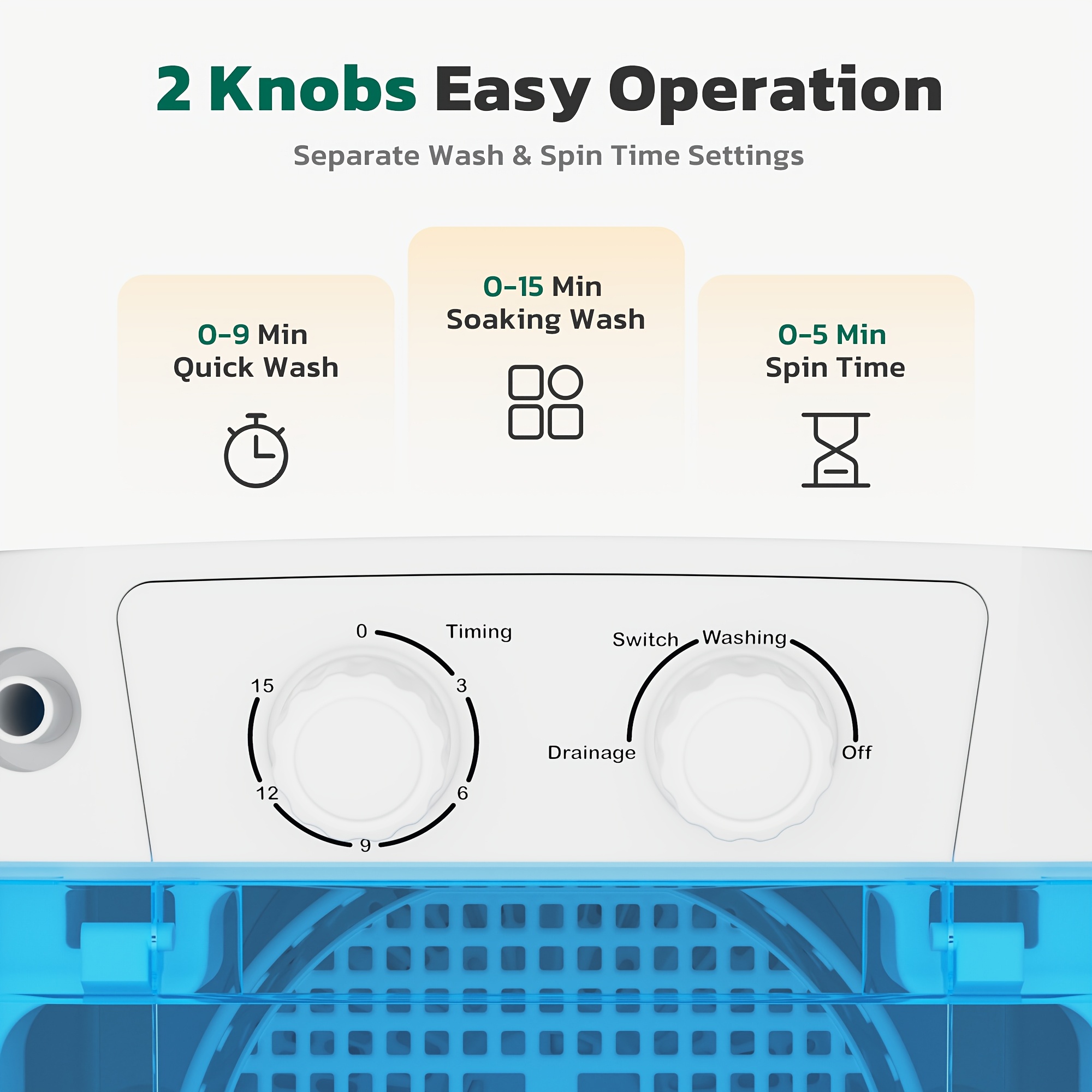 6.6 Lbs Mini Washer Machine And Spin Dryer Combination,, Compact Laundry Solution, Portable Washing Machine, Single Tub Laundry Small Washer for Apartments, Dorms, RV, Traveling - Image 9