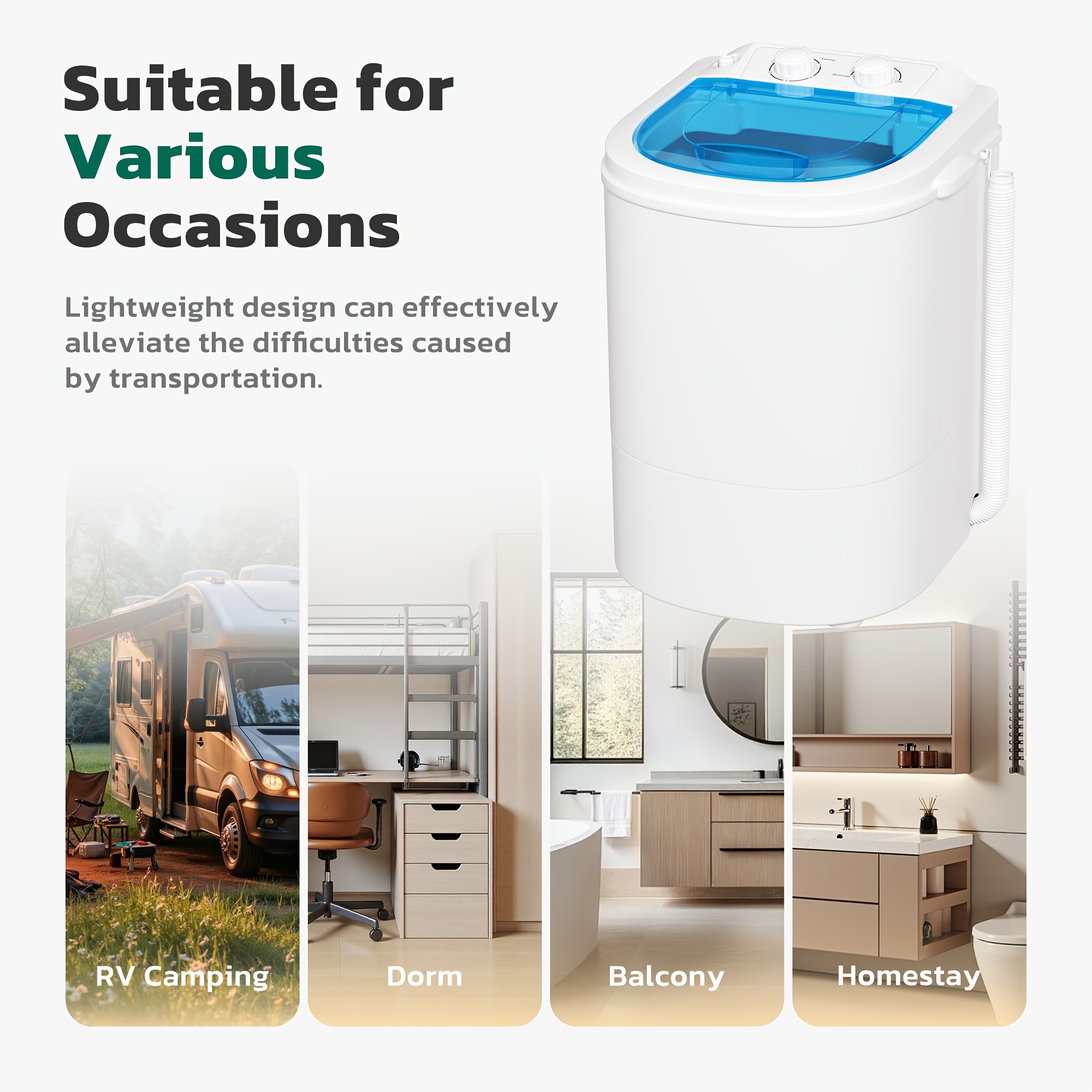 6.6 Lbs Mini Washer Machine And Spin Dryer Combination,, Compact Laundry Solution, Portable Washing Machine, Single Tub Laundry Small Washer for Apartments, Dorms, RV, Traveling - Image 8
