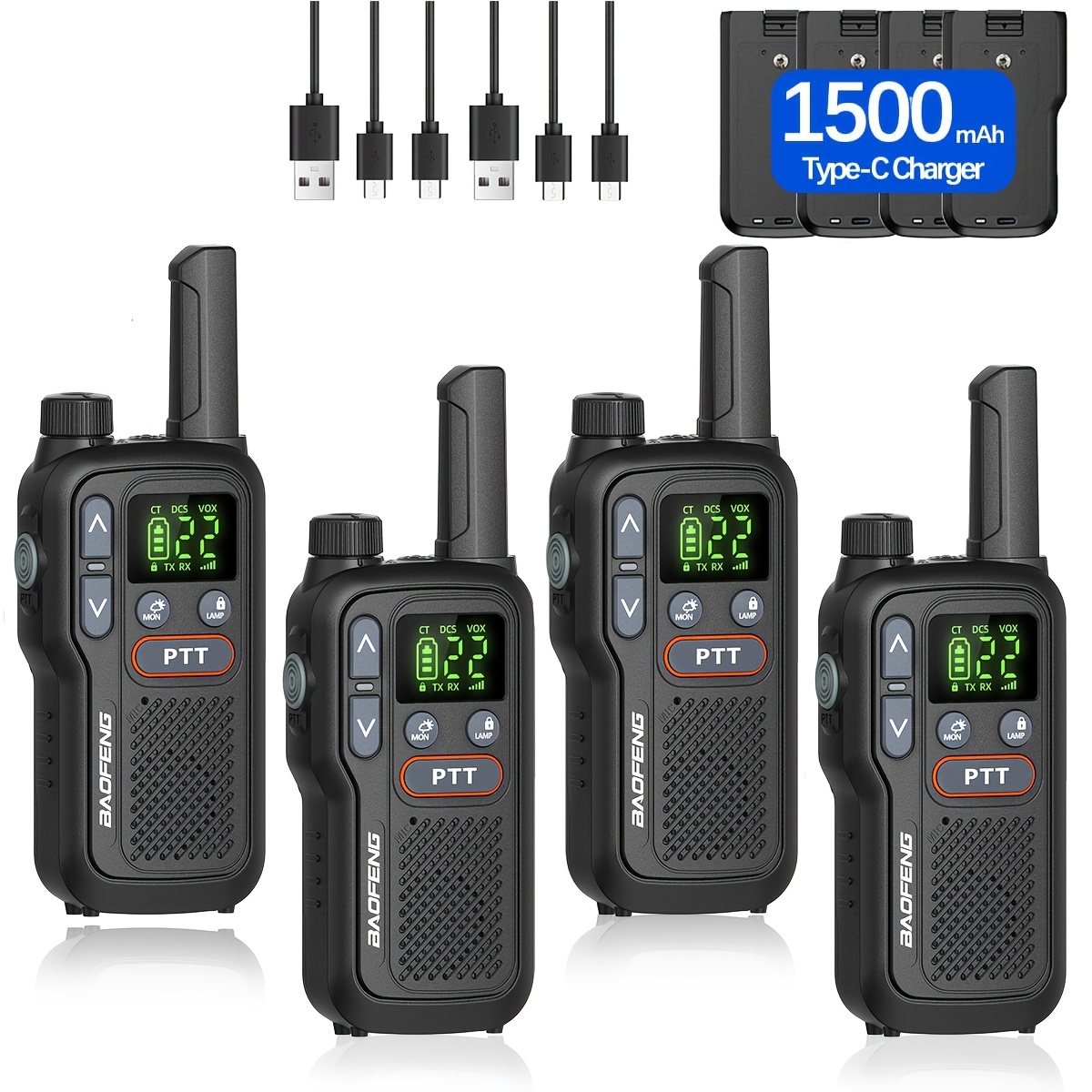 BAOFENG Walkie Talkies for Adults with 22 FRS Channels & LCD Display, VOX Scan/Scan Function, USB-C & Li-ion Battery, for Hiking, Camping, Family, Outdoor, USB- Flashlight (VOX Activation) - Image 7
