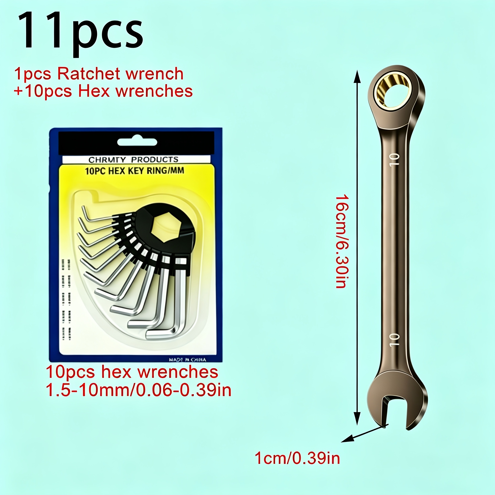 11pcs Wrench Set, Black Nickel Ratchet Wrench, 72-tooth Precision Gear Is More Practical-open and Closed End Design, Chrome Vanadium Steel Durable Material, Ergonomic Grip. Suitable for Car, Bicycle and Home Maintenance (including 1 Black Nickel - Image 2