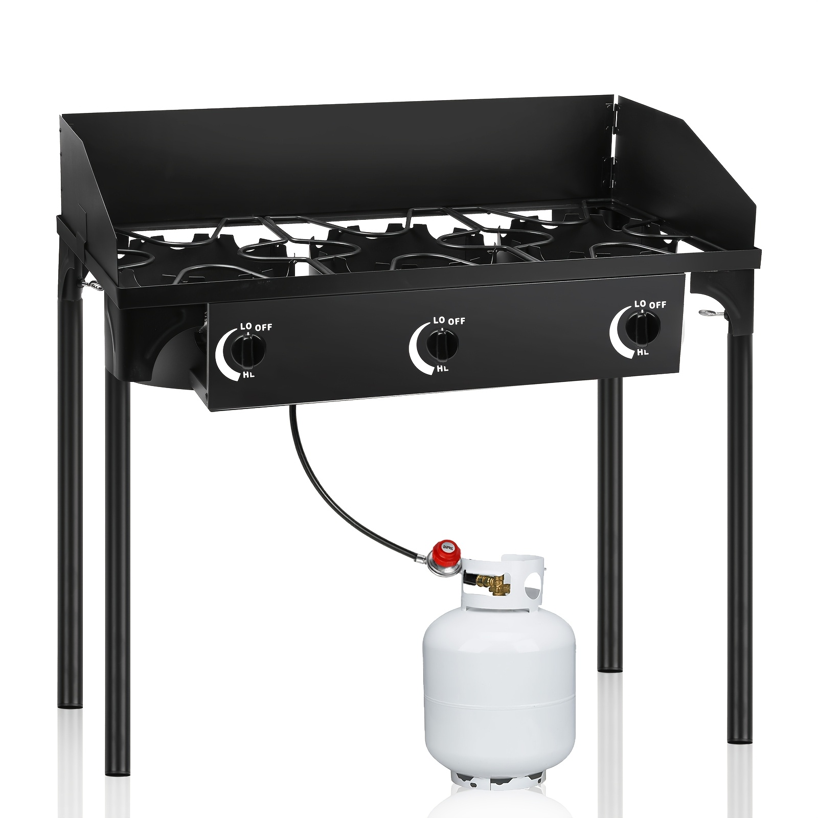 Cast Iron Outdoor Gas Stove | Portable Propane Cooktop with Blue Flame Control, Removable Legs, Temperature Control Knobs, Wind Panel, Hose, Regulator & Storage Carry Case - Image 10