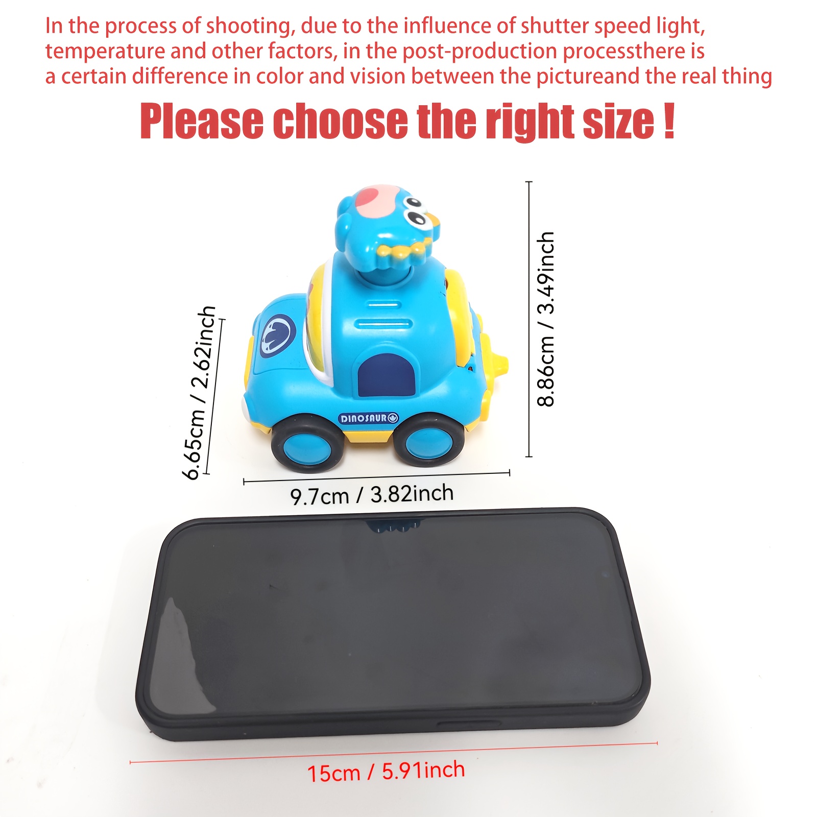 Push & Go Dinosaur Taxi Car - Manual Pull-Back Friction Motorized Toy Vehicle, No Batteries Needed, for Toddlers & Kids Ages 18 Months+, Birthday/Christmas/Easter Gift (Red, Green, Blue, Yellow,) - Develops Motor Skills & Coordination, Toddler Play Cars, Dinosaurthemed Cars, Nonelectric Cars - Image 3