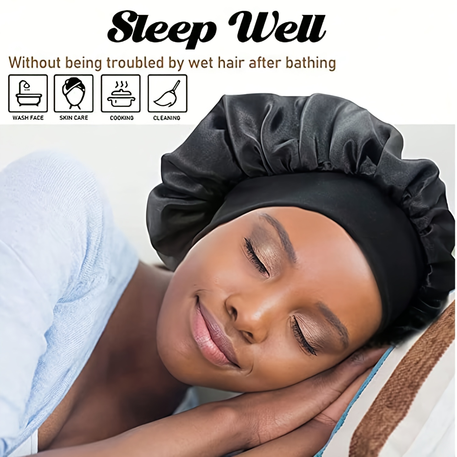 6pcs AWEGEO Women's Satin Bonnet with Elasticated Wide Brim - Breathable Sleep Cap Suitable for Travel, Spa, Daily Use | Elegant Hair Protection Hat, Spring/Fall Accessory - Image 3