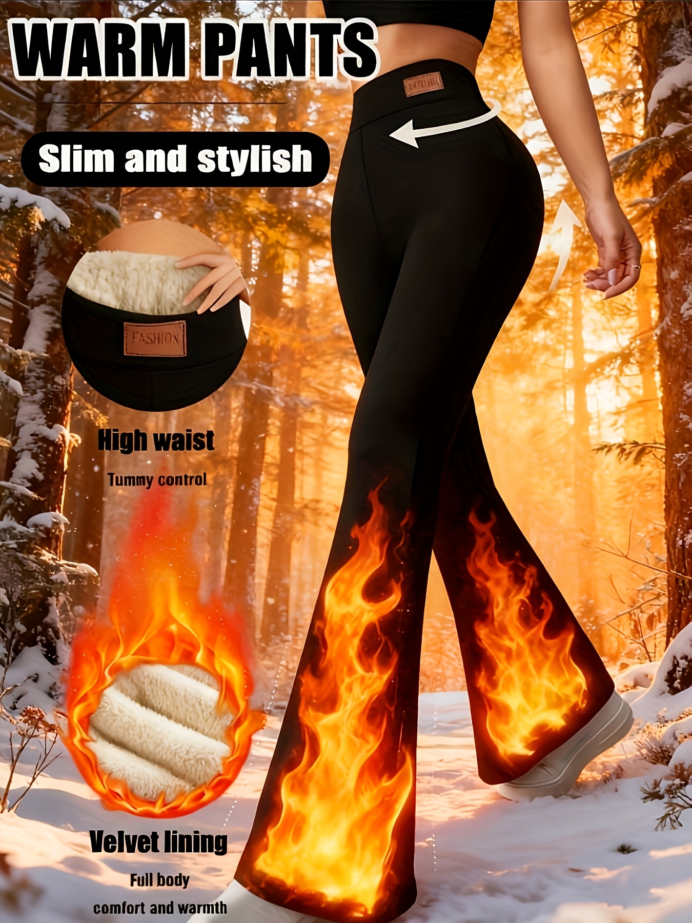 Autumn And Winter Models, Solid Color Women'S High-Waisted Thermal Pants, Plus Velvet Thickened Base Pants, Winter Plush Flared Pants, Women'S Sportswear Tight Pants