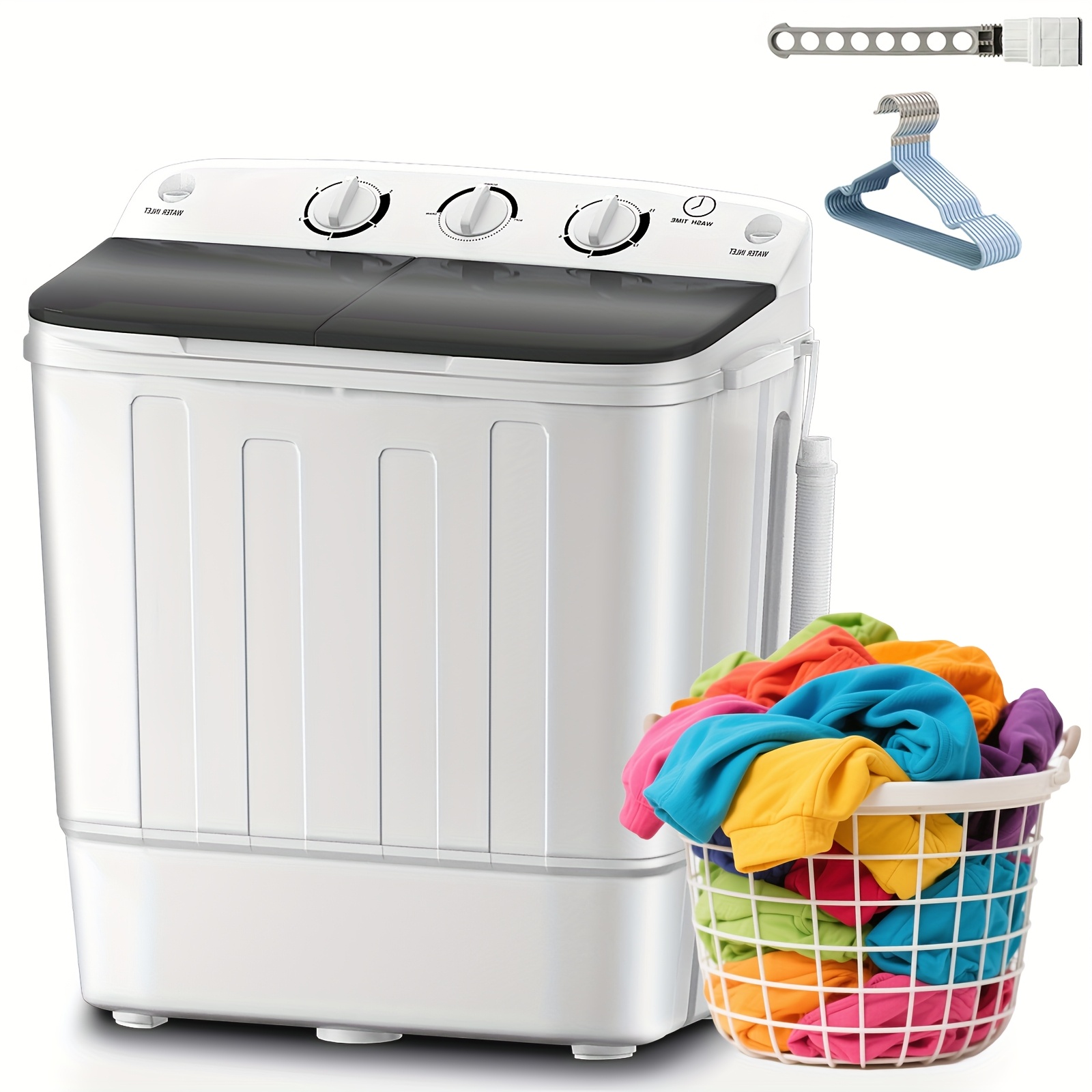 19lbs Capacity Compact Mini PortableDouble Drum Washer Free 7 Hangers And 1Drying Rod - Saves Space, 1300RPM, Saves Energy AndTakes Care Of Your Clothes - Great for Smallloads, Camping And Caravanning! - Image 5