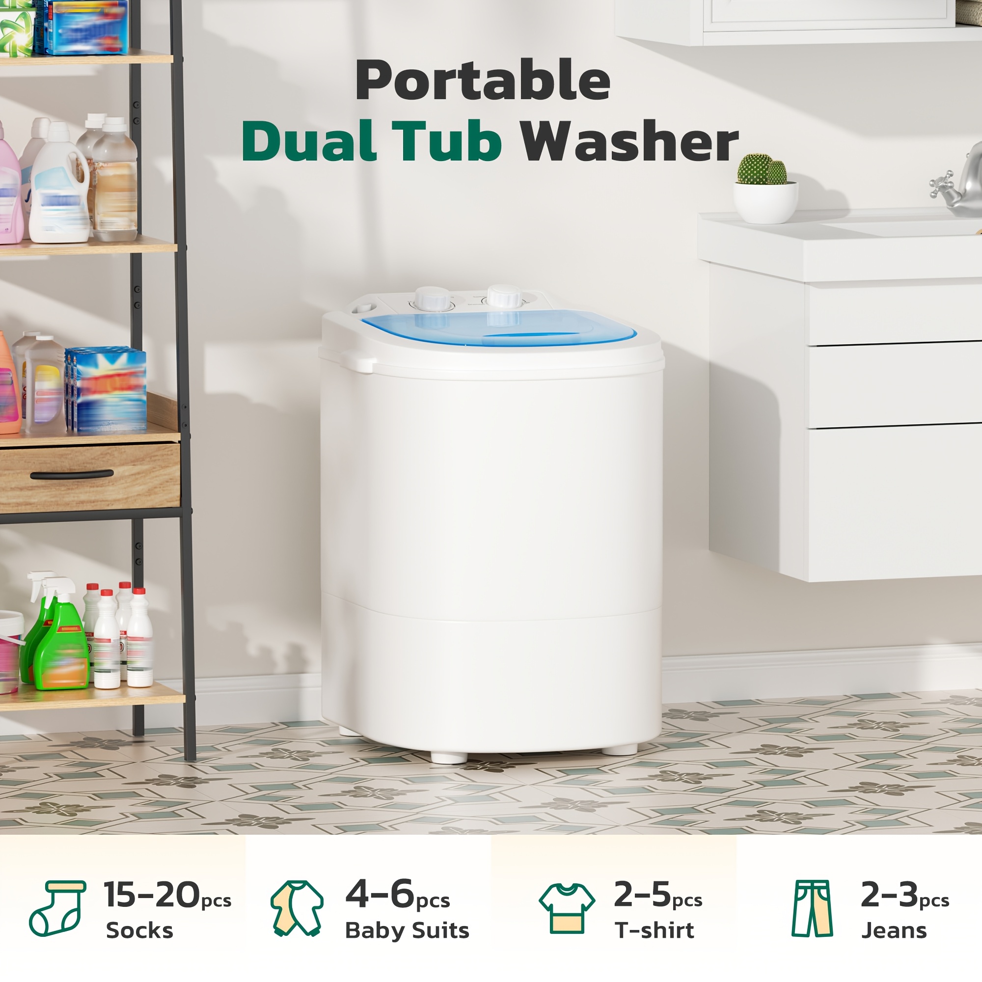 6.6 Lbs Mini Washer Machine And Spin Dryer Combination,, Compact Laundry Solution, Portable Washing Machine, Single Tub Laundry Small Washer for Apartments, Dorms, RV, Traveling - Image 6