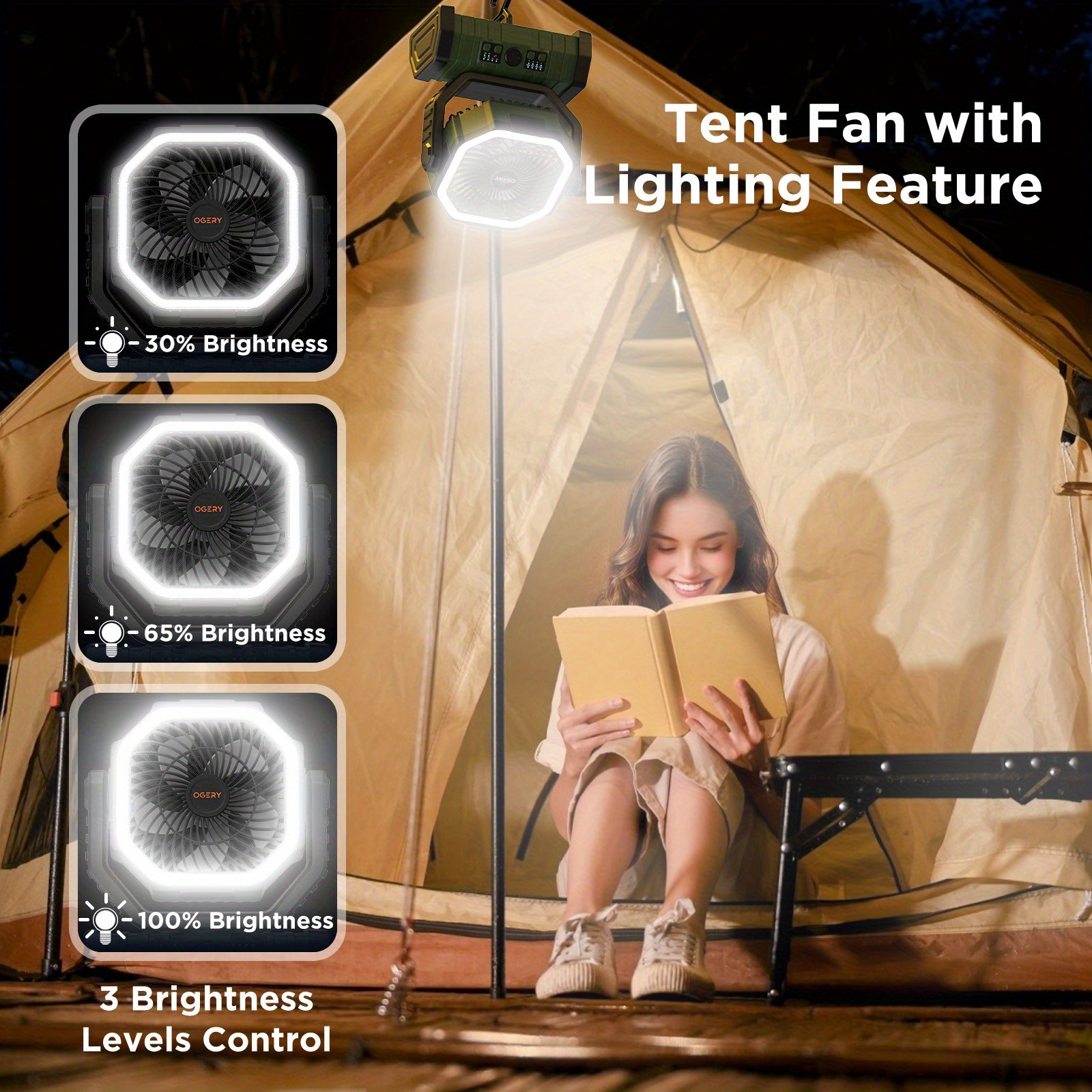 20000mAh Portable Camping Fan & Lantern Suitable for Tent, Travel, Car, Outdoor - Rechargeable Oscillating Ceiling/Ceiling Fan with Remote, Stable Handle, 4-Speed, Ultra-Long Battery Life for Picnic, Bedroom, RV - Image 8