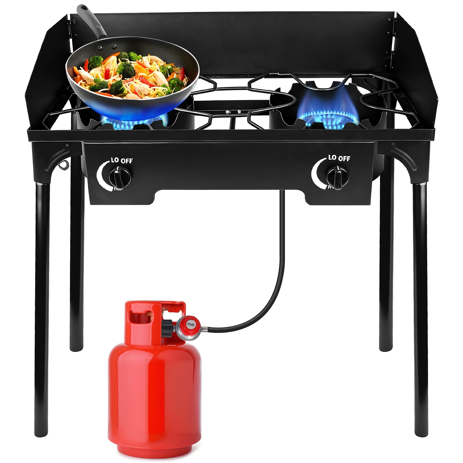 Cast Iron Outdoor Gas Stove | Portable Propane Cooktop with Blue Flame Control, Removable Legs, Temperature Control Knobs, Wind Panel, Hose, Regulator & Storage Carry Case - Image 5