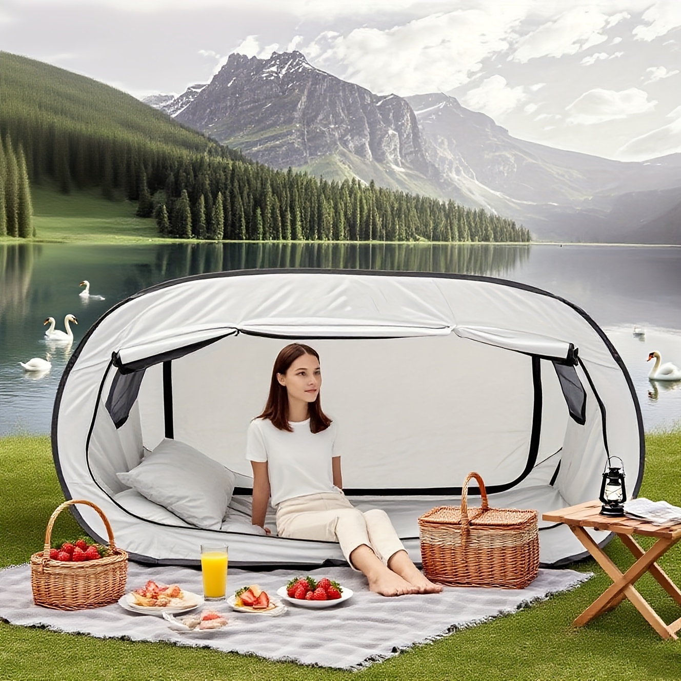 Camping Private Tent, 2-Door Tent Breathable And Shading Home Comfortable Easy Setup Enclosed Shelter Portable Mattress Double-Door Tent Reinforced Seams Shading Outdoor Camping Tent, Suitable for Indoor And Outdoor, Avoiding Mosquito Bites - Image 6