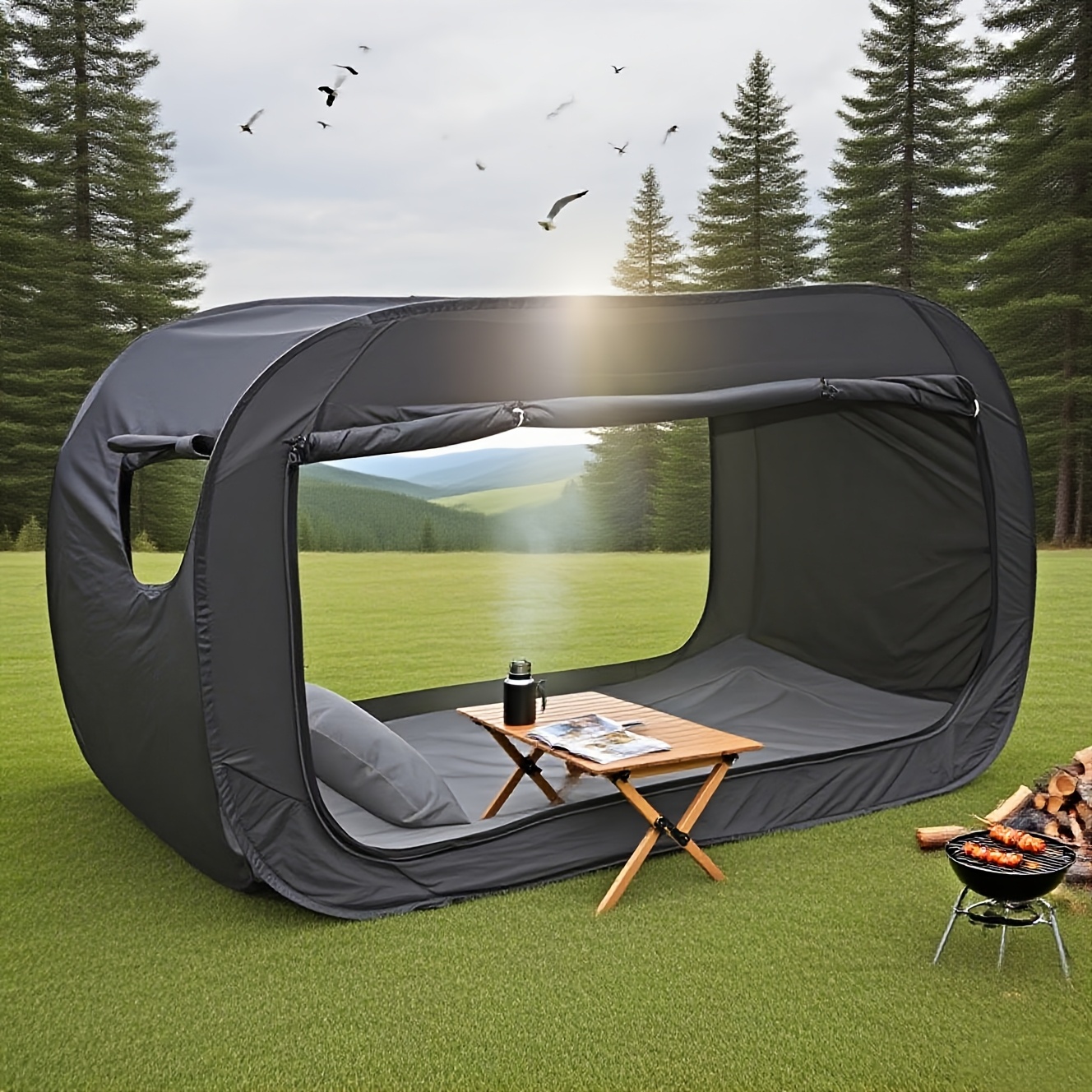 Camping Private Tent, 2-Door Tent Breathable And Shading Home Comfortable Easy Setup Enclosed Shelter Portable Mattress Double-Door Tent Reinforced Seams Shading Outdoor Camping Tent, Suitable for Indoor And Outdoor, Avoiding Mosquito Bites - Image 2