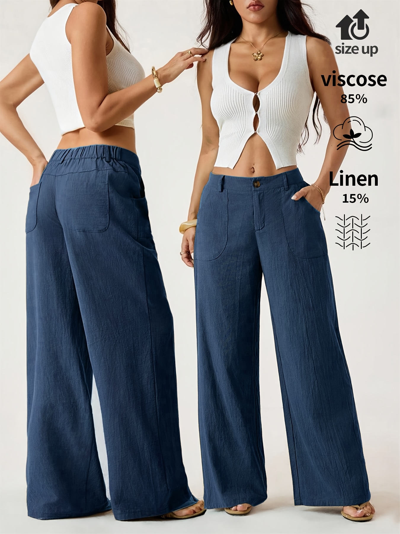 Linen Wide Leg Pants Women's High Waisted Summer Trousers, French Vintage Breathable Loose Casual Pants for Vacation - Image 3