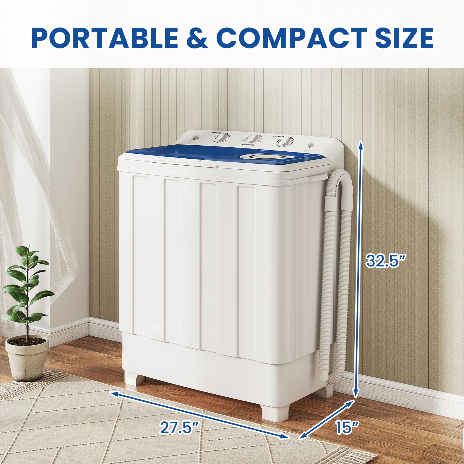 30Lbs Portable Washing Machine, Semi-automatic Compact Twin Tub Laundry Washer with Built-in Drain Pump, Time Control, 20Lbs Washer And 10Lbs Spin Dryer Combo for Apartments, Dorms, RVs - Image 2