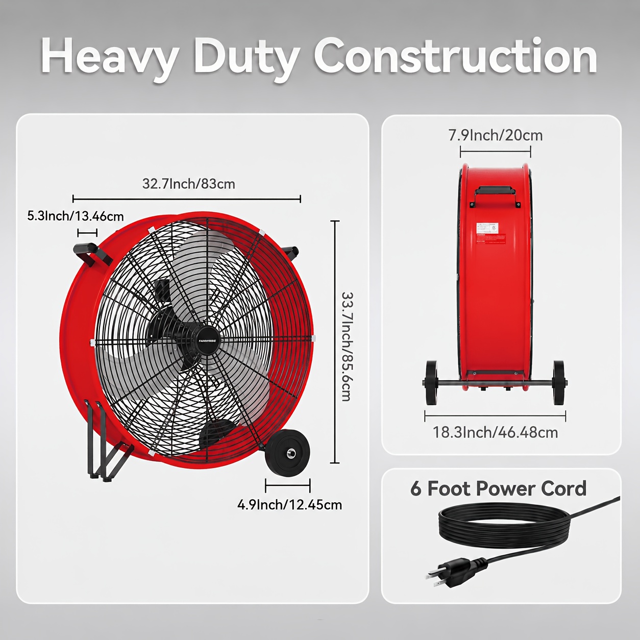 18/30" Floor Fan Regenerative Blower, 14000 CFM High Velocity, 3-Speed, 5in Solid Wheel, Adjustable Tilt Mobile Industrial Floor Fan, Suitable for Construction, Construction Site, Garage, Open Air, Residential, Ideal for Home Improvement - Image 2
