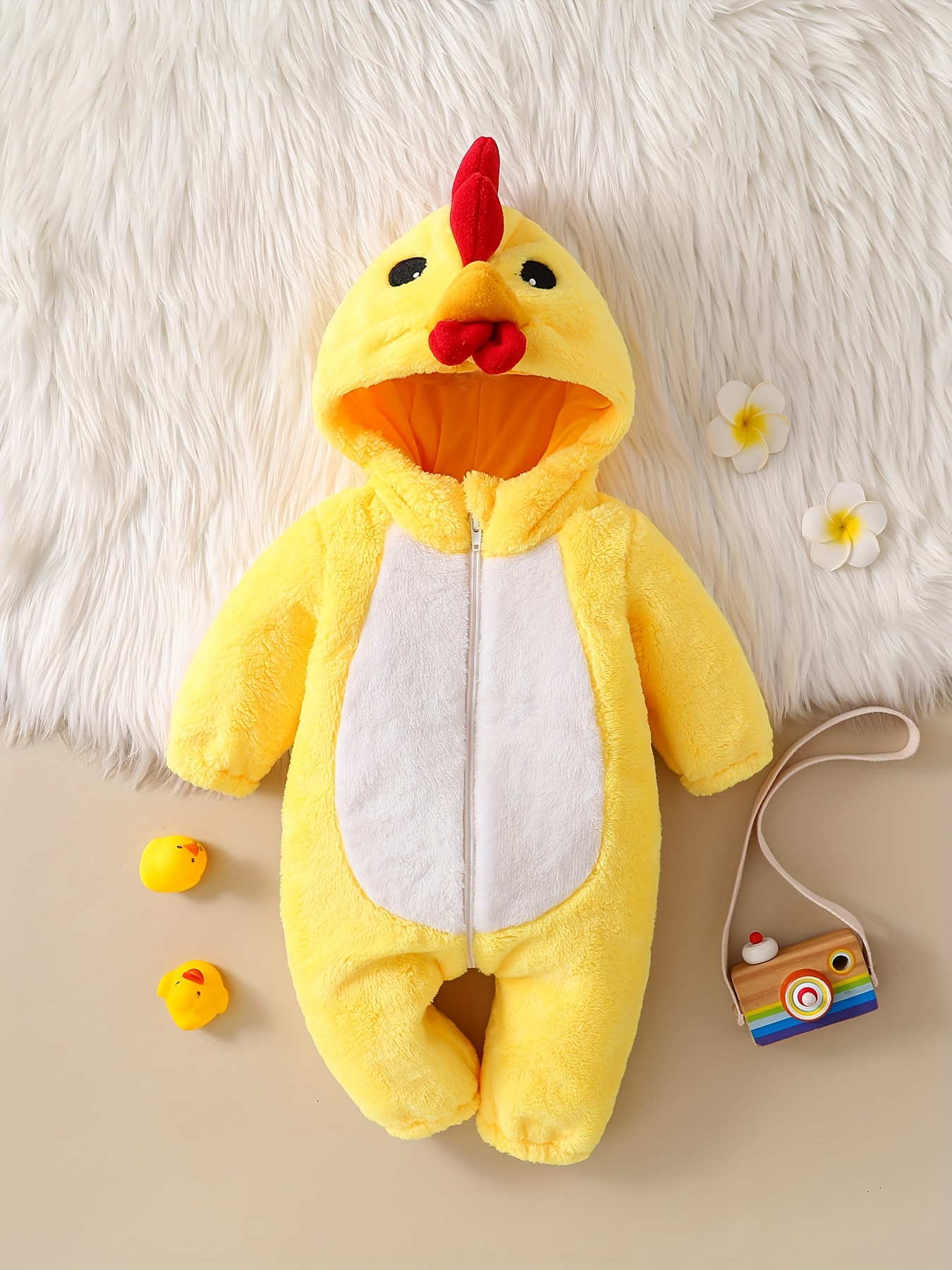 Tolo Rabbit Yellow Chick Jumpsuit - Soft Warm Winter Outfit with Chickens Feet & Beak, Easy On/Off Onesie, Machine Washable Photoshoots & Casual Attire, Perfect for, Outfit for Rabbit, Bunny, Bunny Outfits, Perfect for Outdoor - Image 2
