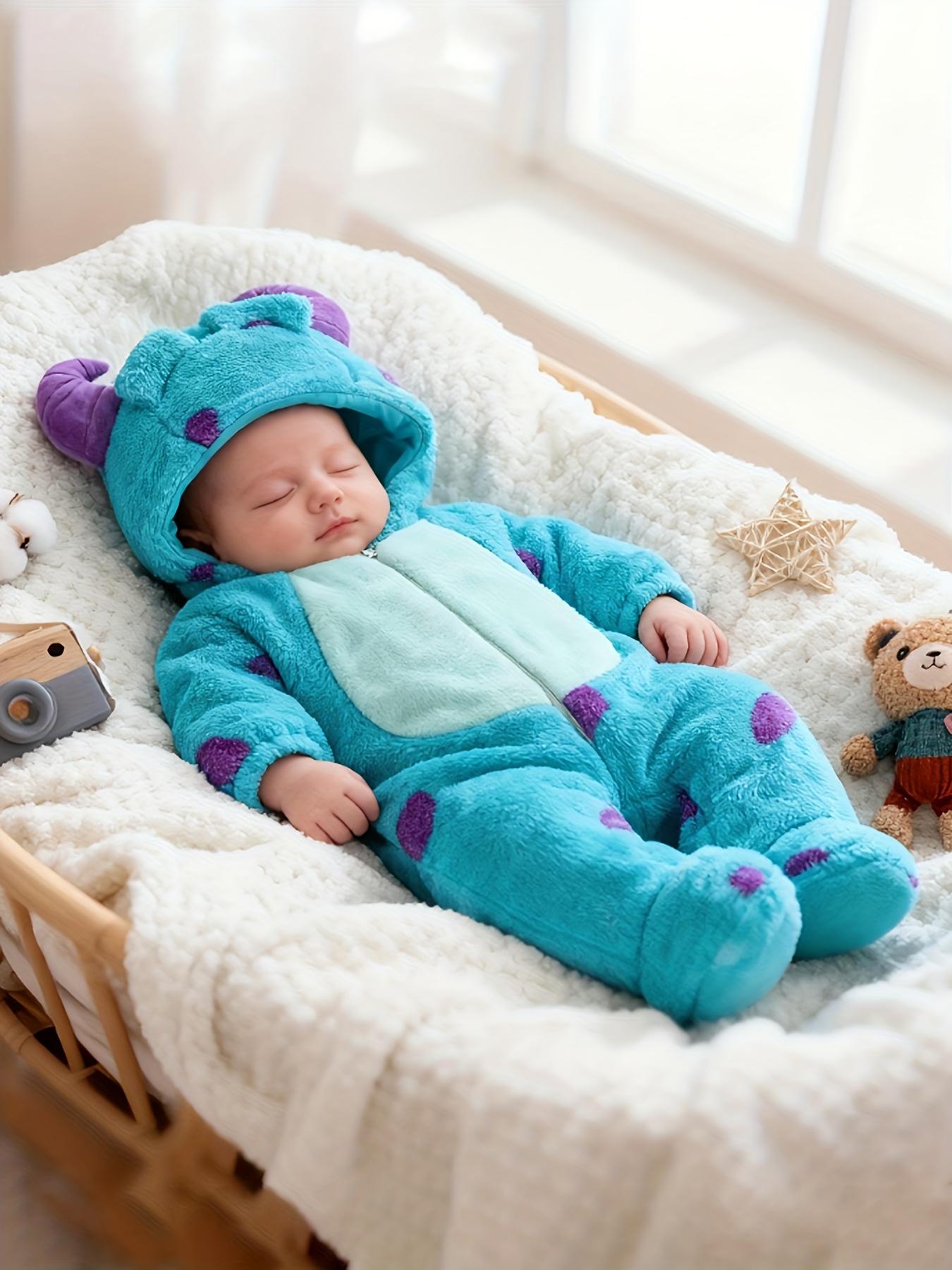 Cute Plush Onesie for Baby Girls with Footed Design, Perfect for Autumn And Winter, Featuring a Cartoon Monster Theme Inspired by Sulley for Warmth And Comfort, for Outdoor - Image 2