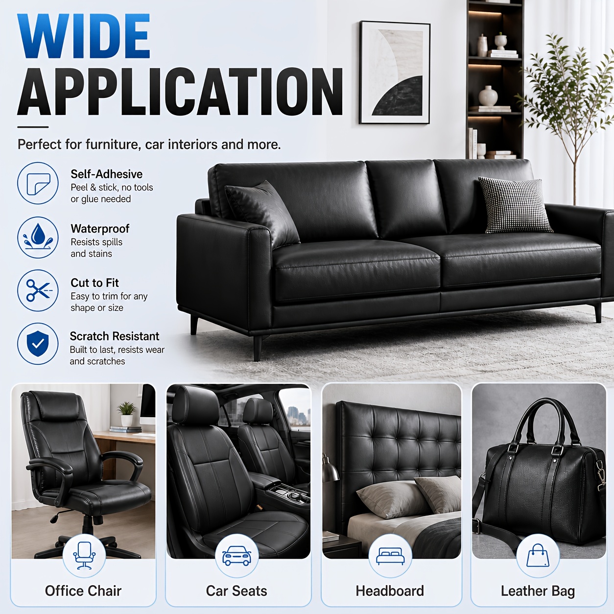 1 Roll Self-Adhesive Leather Repair Patches, Multicolor Leather Sofa Repair, Car Seat Damage Repair Stickers, Thickened Wear-Resistant And Freely Cuttable, Self-Adhesive Backing Suitable for Leather Sofas, Chairs, Headboards - Image 10