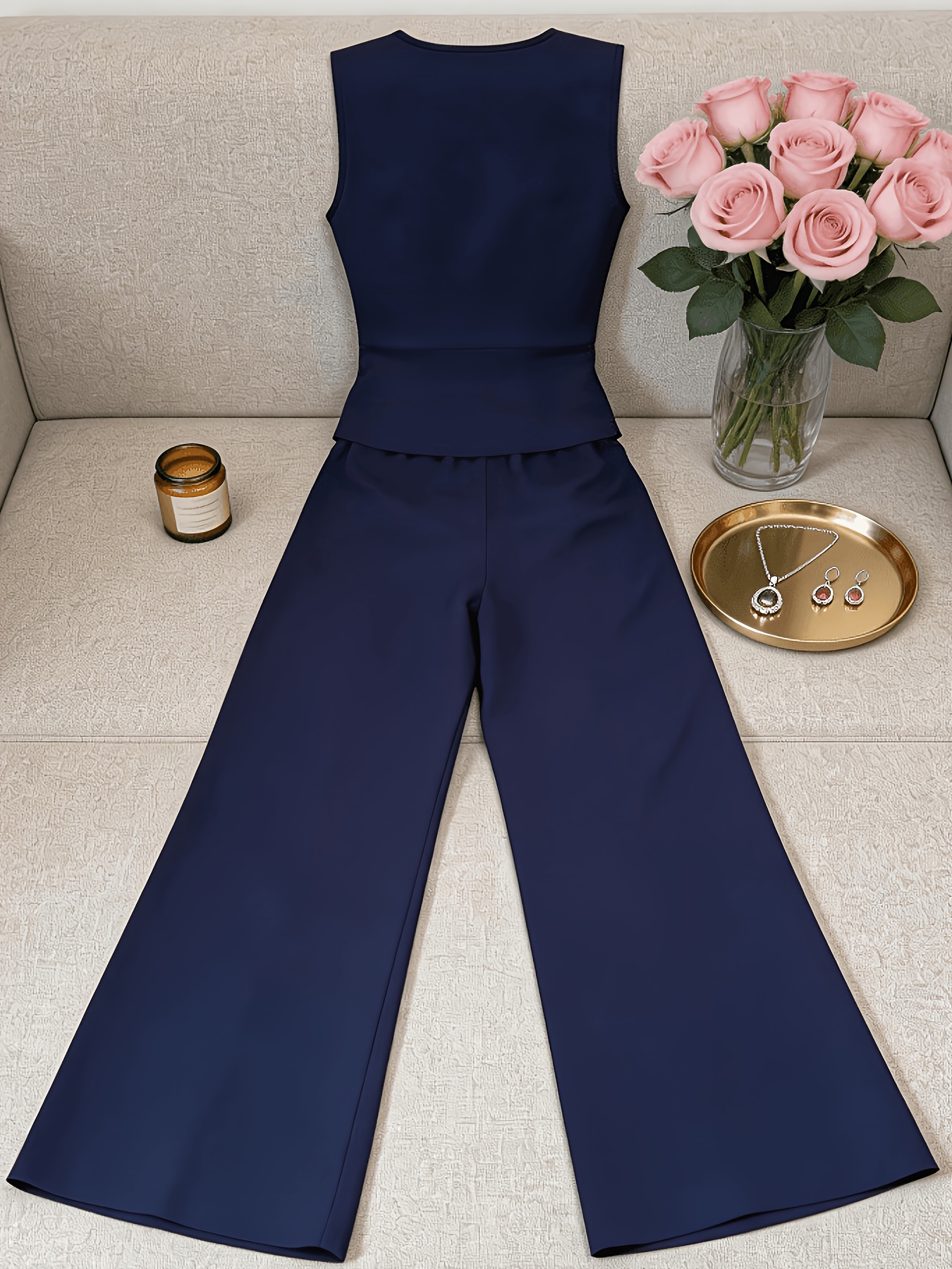 Elegant Sleeveless Top and Pants Set for Women, Business Commuter Style, Suitable for All Seasons and Office Wear. Teacher's Uniform - Image 4