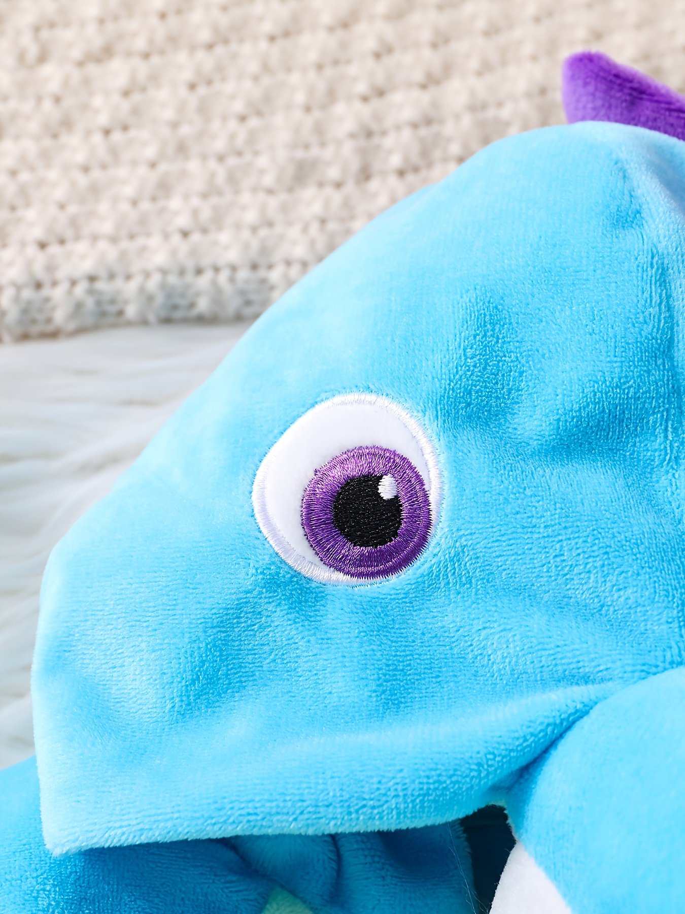 Autumn Winter Baby Warm Plush Romper, Cute Blue Purple Dinosaur Hooded Creeper with 3D Dorsal Fin Tail And Teeth Decoration, Unisex Blue Dinosaur Romper for Baby Outing Windproof Warm Bodysuit, Cute 3D Hooded Tail Warm Infant Crawling Outfit - Image 6