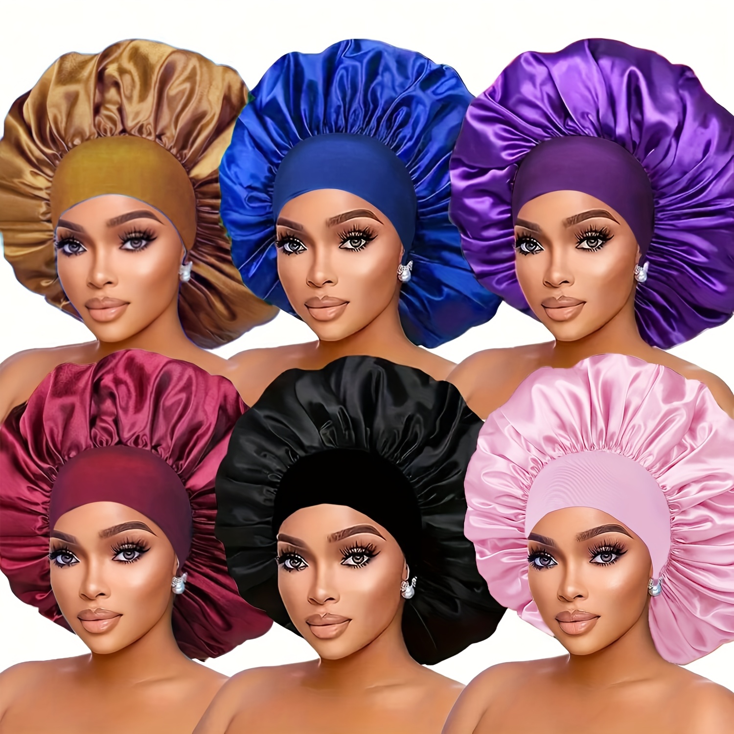 6pcs AWEGEO Women's Satin Bonnet with Elasticated Wide Brim - Breathable Sleep Cap Suitable for Travel, Spa, Daily Use | Elegant Hair Protection Hat, Spring/Fall Accessory - Image 8