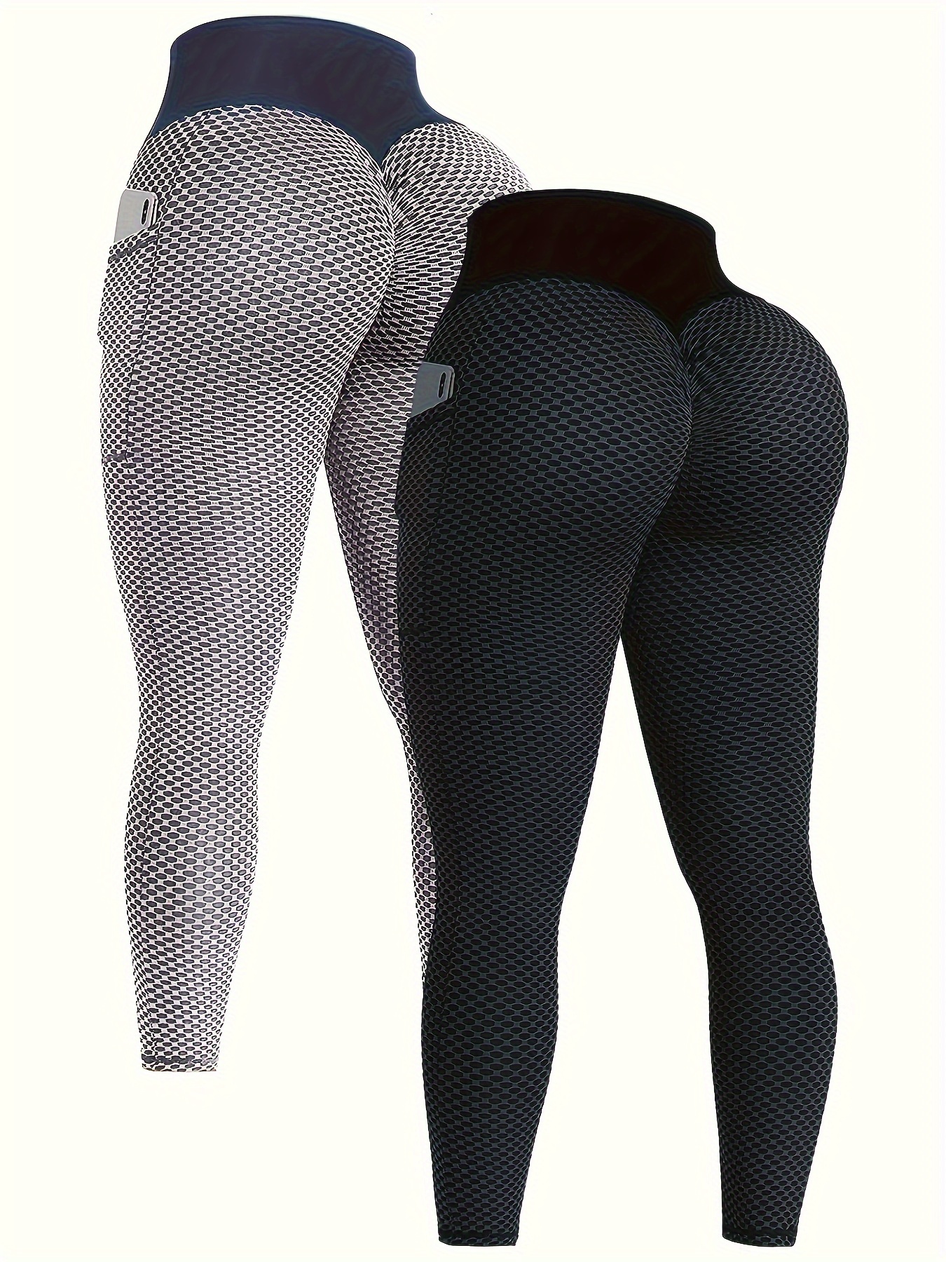 2pcs High Waist Yoga Leggings with Pocket - Seamless, Butt Lifting, And Elastic - Women'S Activewear - Image 2