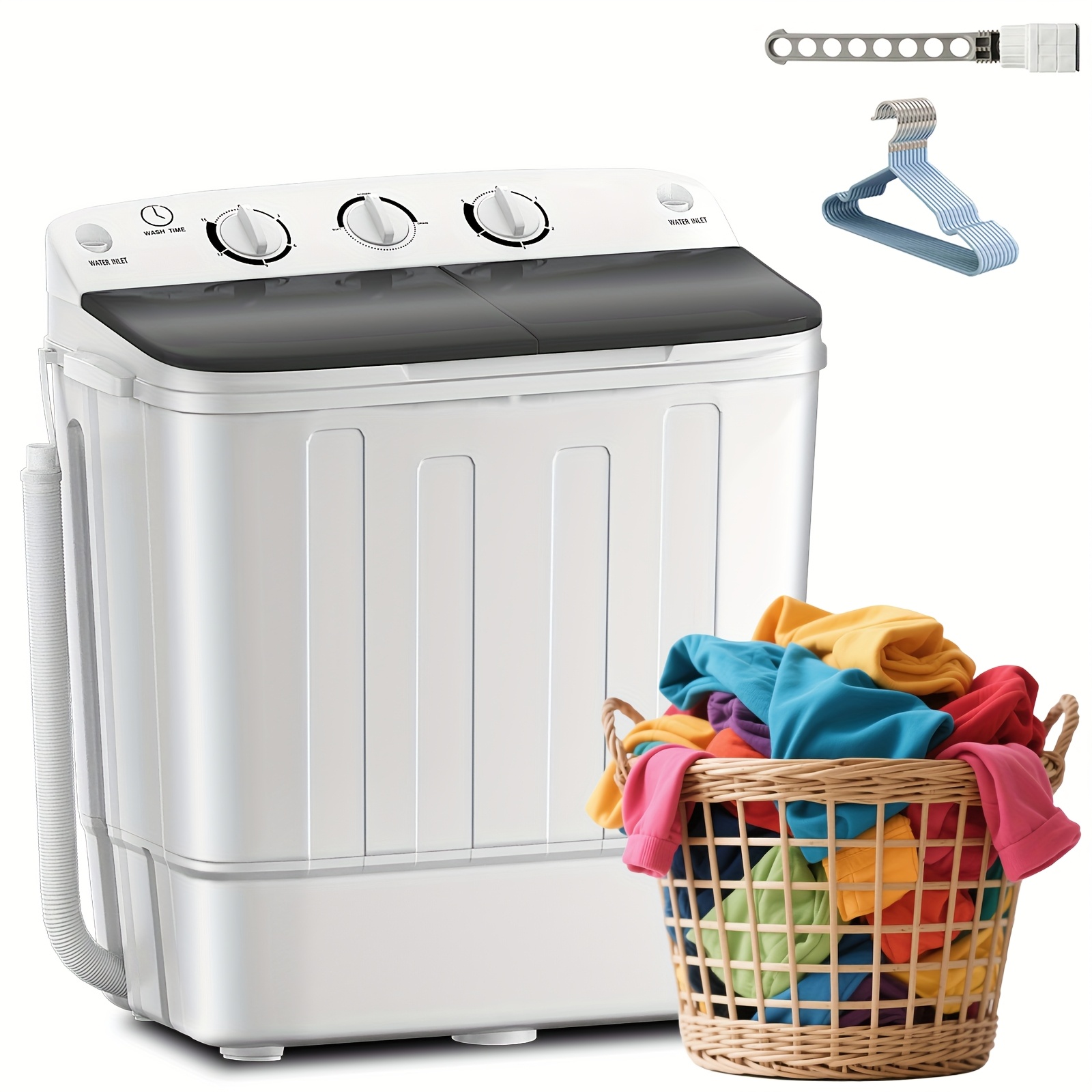 19lbs Capacity Compact Mini PortableDouble Drum Washer Free 7 Hangers And 1Drying Rod - Saves Space, 1300RPM, Saves Energy AndTakes Care Of Your Clothes - Great for Smallloads, Camping And Caravanning! - Image 2
