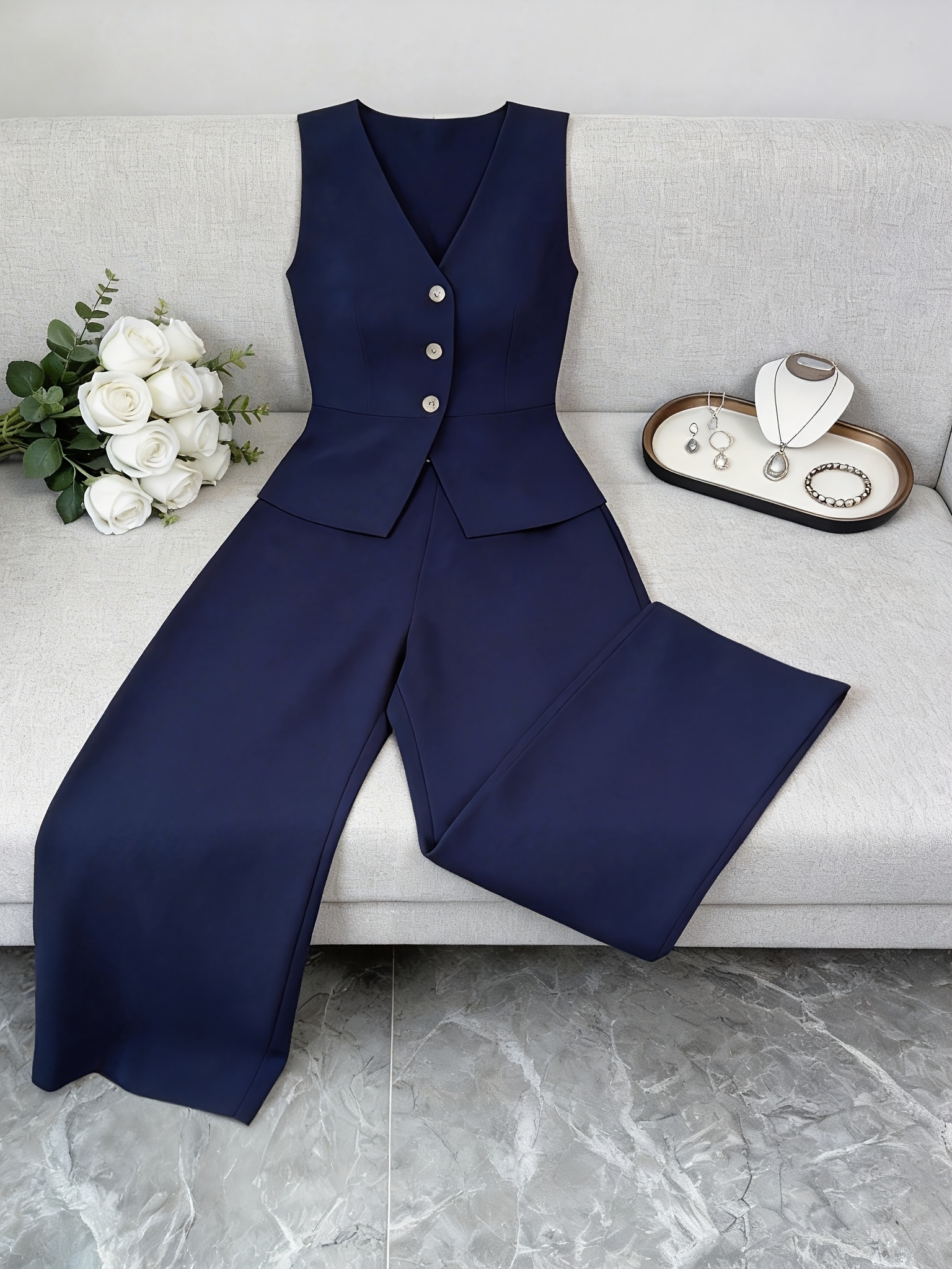 Elegant Sleeveless Top and Pants Set for Women, Business Commuter Style, Suitable for All Seasons and Office Wear. Teacher's Uniform - Image 10