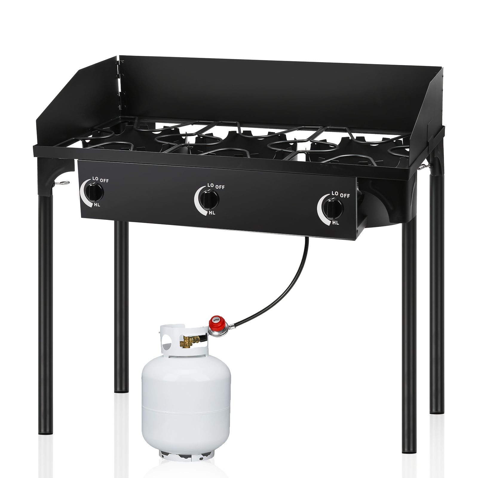 Cast Iron Outdoor Gas Stove | Portable Propane Cooktop with Blue Flame Control, Removable Legs, Temperature Control Knobs, Wind Panel, Hose, Regulator & Storage Carry Case - Image 8