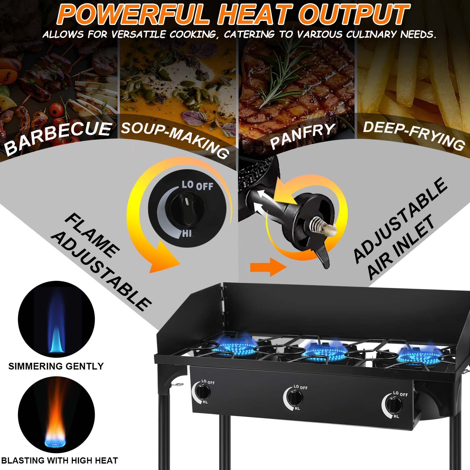 Cast Iron Outdoor Gas Stove | Portable Propane Cooktop with Blue Flame Control, Removable Legs, Temperature Control Knobs, Wind Panel, Hose, Regulator & Storage Carry Case - Image 6
