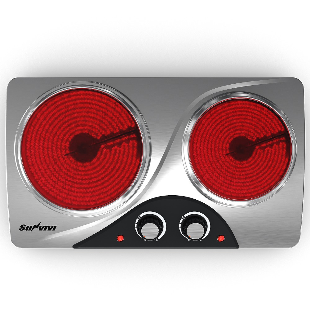 1800W Dual Burner Portable Electric Ceramic Stove: Knob Control, Indicator Light, Compatible with All Cookware, Ideal for Multiple Cooking Scenarios, Silver Electric Cooktop, Portable Stove, Countertop Burners, Silver - Image 3