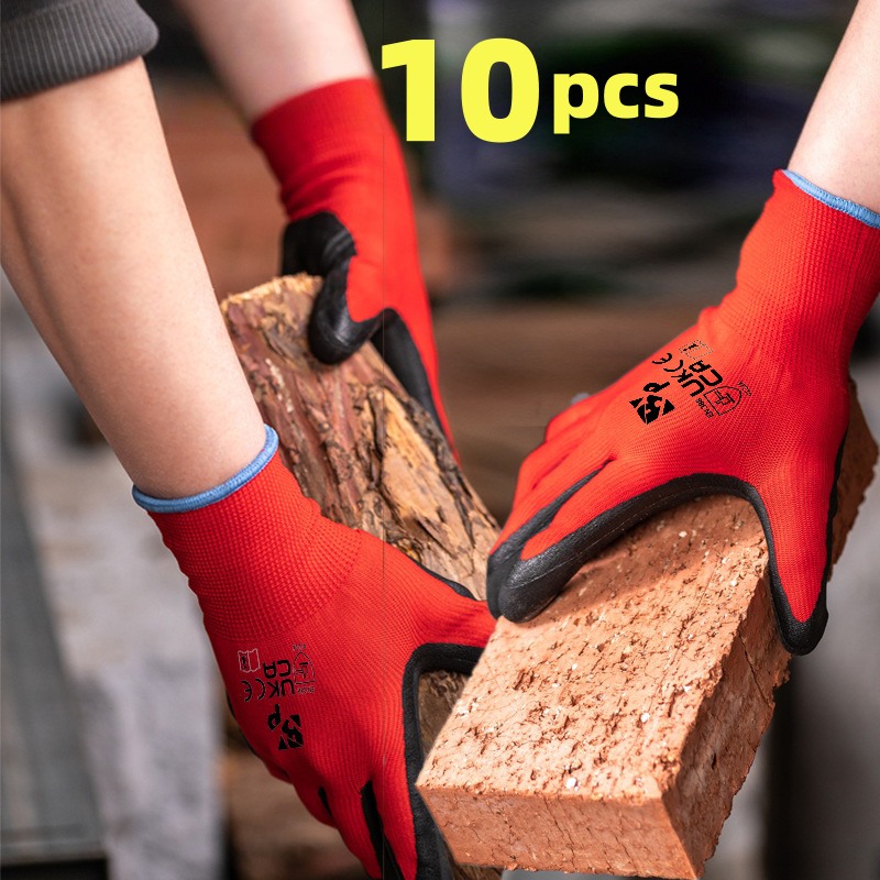 10pcs Heavy-Duty Coated Work Gloves, Labor Gloves, Gardening Gloves, Cycling Gloves, Horse Racing Gloves, Auto Gloves, Anti-Slip Gloves with Perfect Fit, Elastic Polyester Fabric Non-Slip Safety Gloves, Suitable for Various Outdoor Work Scenarios - Image 9