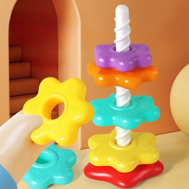 6-Layer Rainbow Spinning Stacking Tower, Kids Party & Christmas Gift, Back to School & School Supplies. Unisex Pretend Play Toy, Ideal for Parties and Holidays. Boosts Interaction, Trains Hand-eye-foot Coordination. Random Colors & Styles. - Image 2