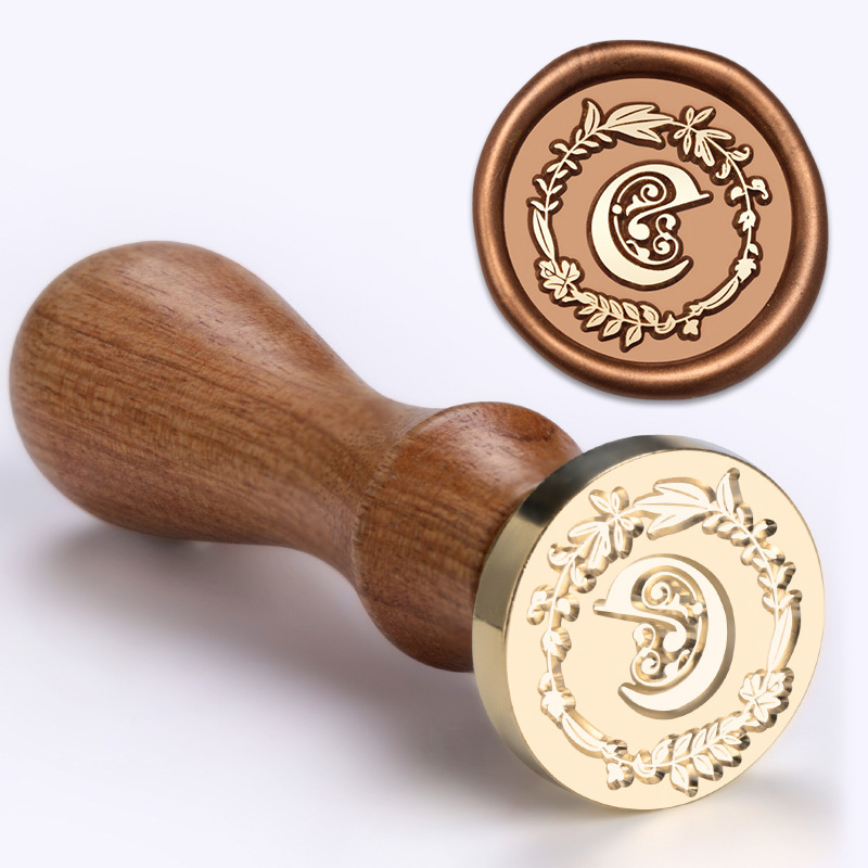 1 Set Wax Seal Stamp Wreath Letter Metal Seal Head+Rosewood Handle, 26 English Letter Fire Paint Seal, Suitable for Wedding Invitations, Envelope Cards, Gift Packaging, Scrapbooks - Image 8