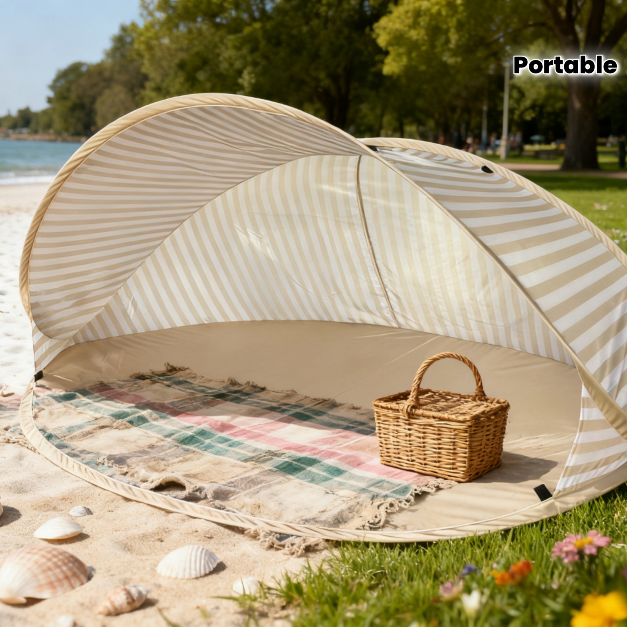 2-Second Quick-Open 2-Person Beach Tent! No Need to Set Up a Beach Tent, Portable Quick-Open Sunshade, Easy-To-Use Outdoor Canopy Suitable for Beach, Picnics, Parks, Camping, And Family Leisure - Image 6